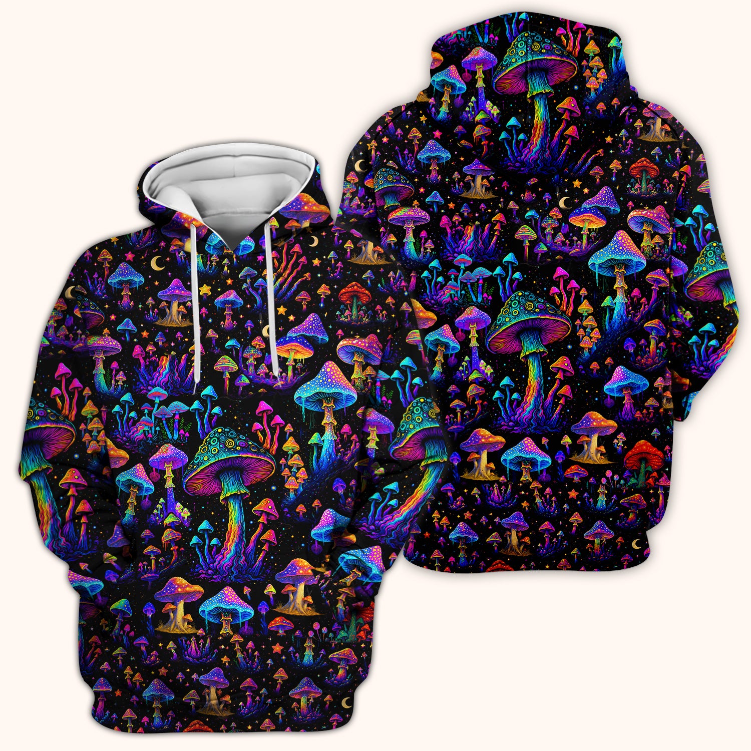 Neon Fantasy Mushroom Print Scrub Top, Comfortable Scrubs for Nurses