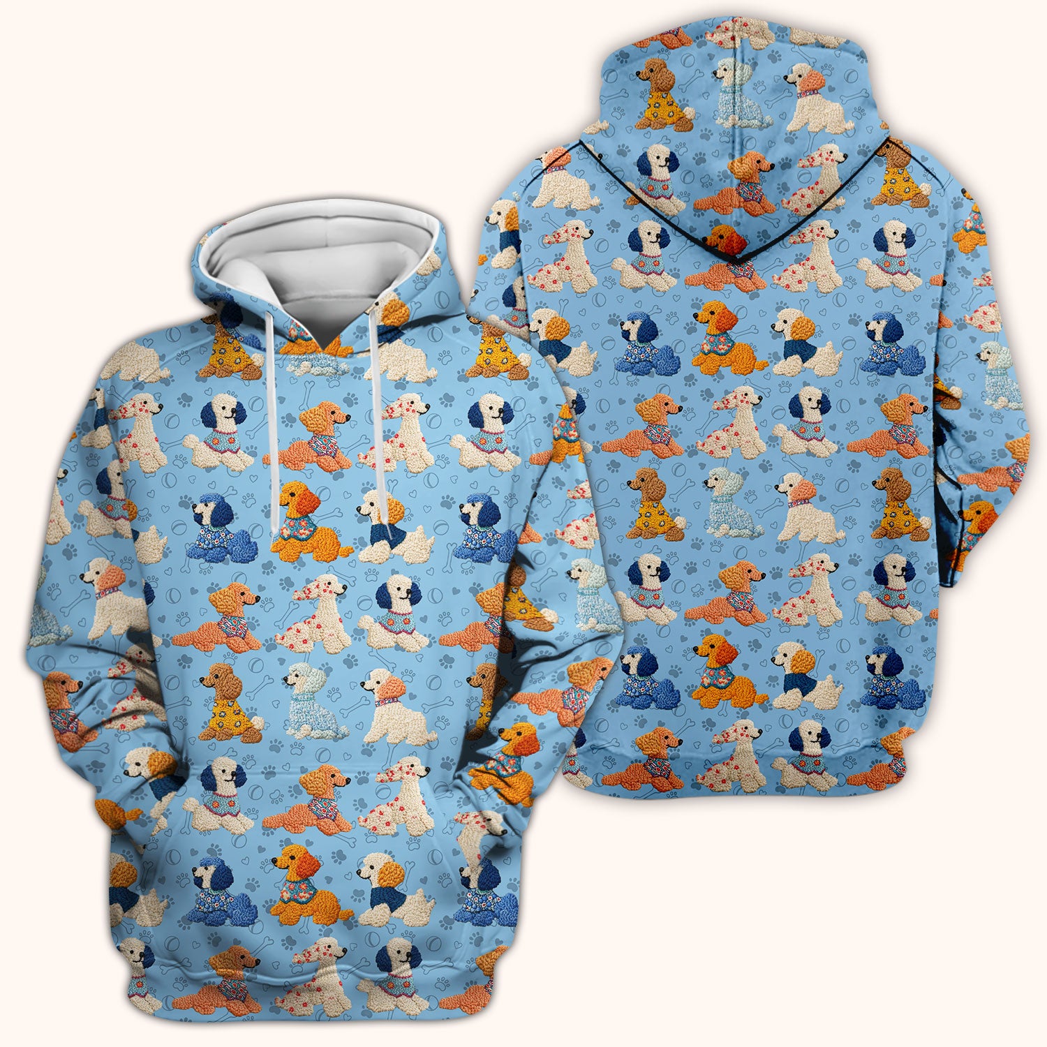Cute Colorful Poodle Pattern Scrub Top, Comfortable Scrubs for Nurses