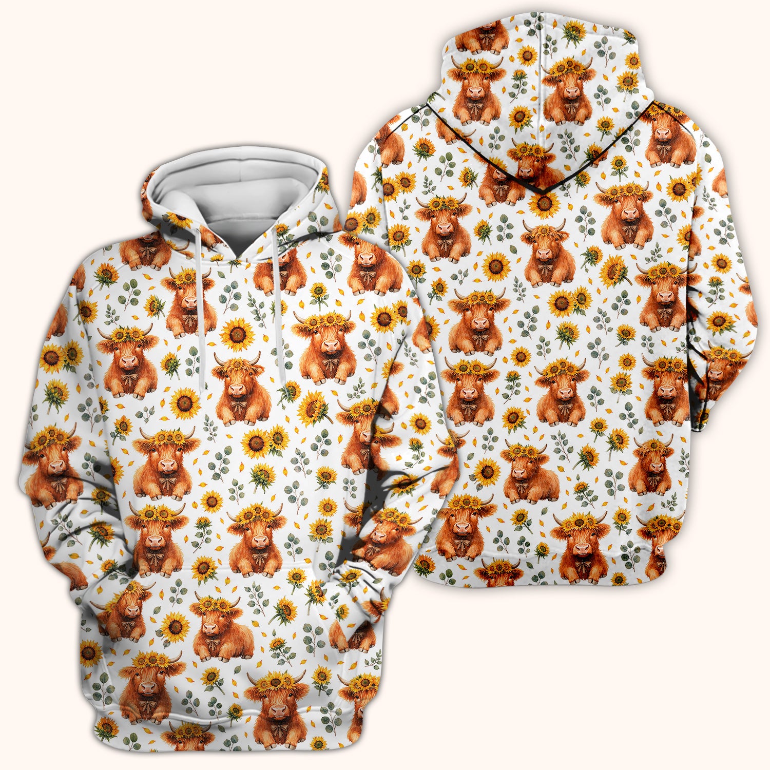Rustic Highland Cow Floral Pattern Scrub Top, Comfortable Scrubs for Nurses
