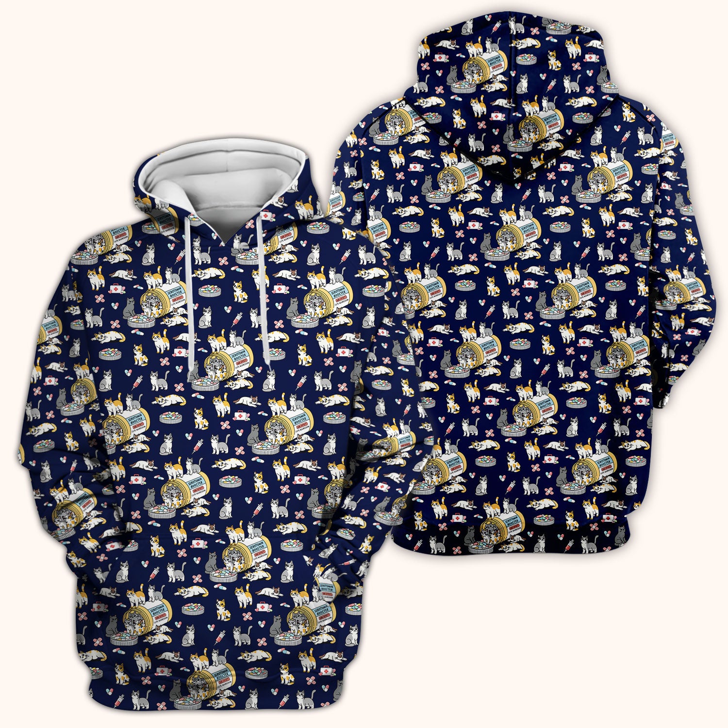 Cute Cat Serotonin Booster Pattern Scrub Top, Comfortable Scrubs for Nurses