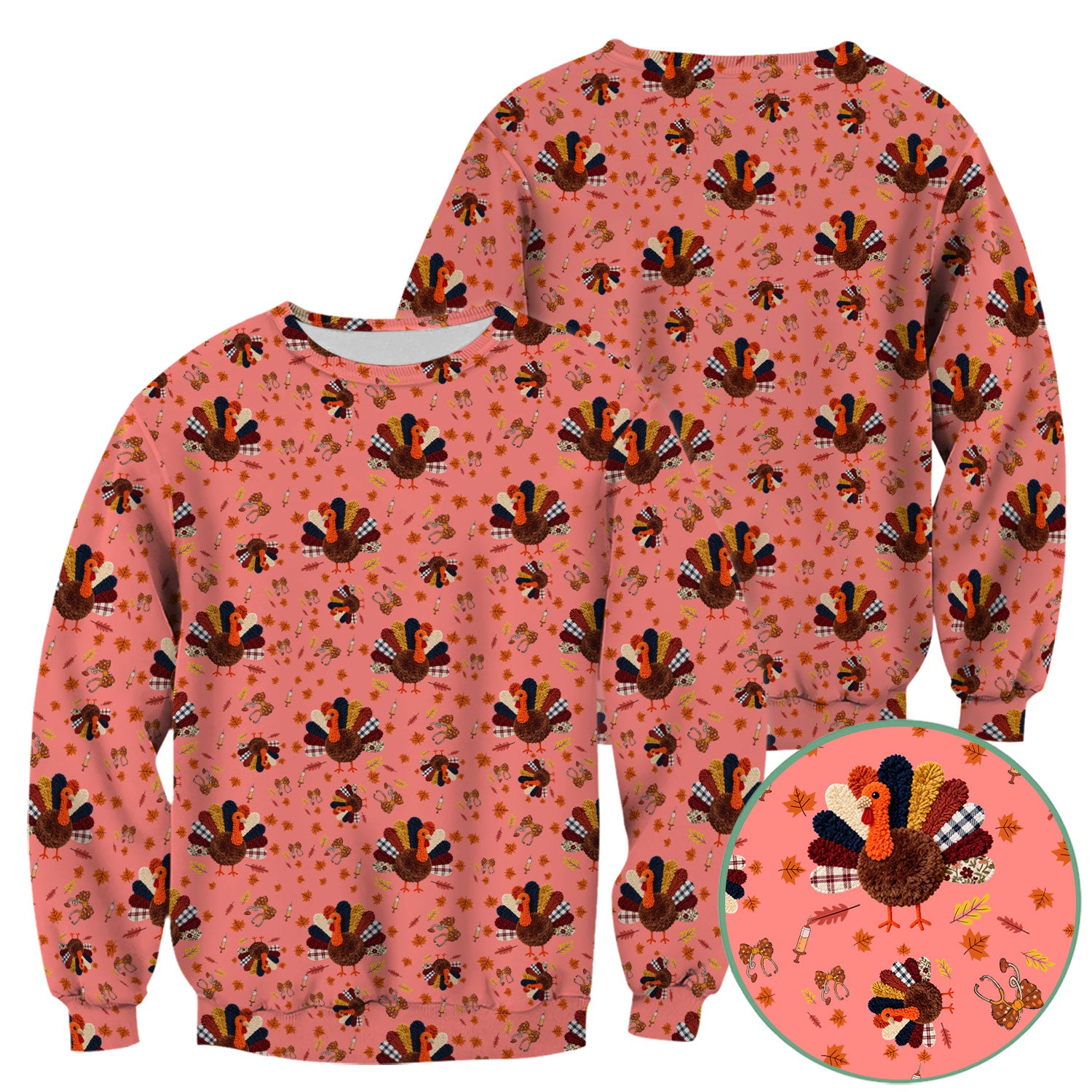 Thanksgiving Comfortable Scrubs for Nurses - Funny Autumn Turkey Shirt - Breathable Fabrics Nursing Uniform