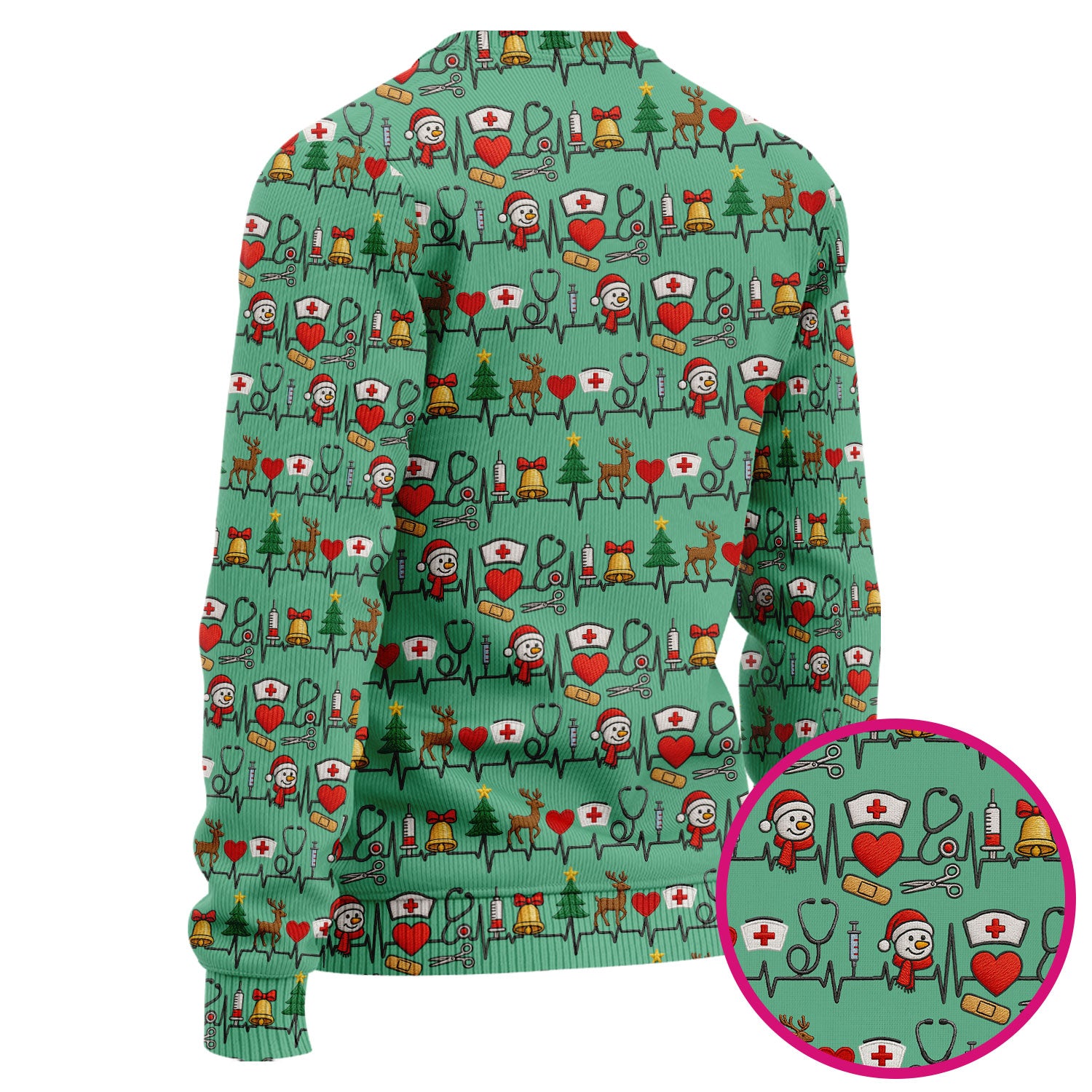 Cute Snowman Nurse Ugly Sweater, Christmas Holiday Medical Uniform For Nursing, Festive Heartbeat Print Nurse Sweater
