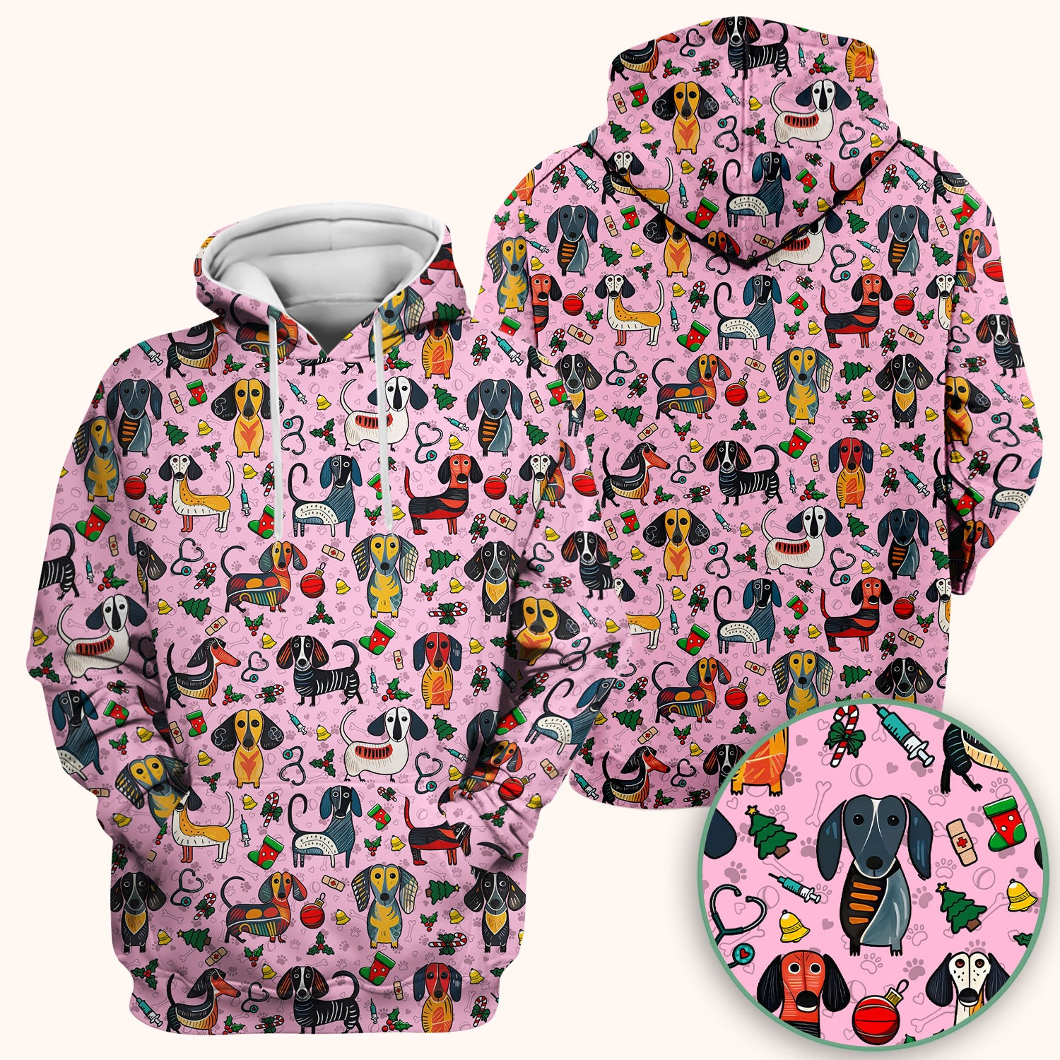 Christmas Wiener Dog Scrub Top - Funny Sausage Dog Nurse Shirt for Women - Holiday Medical Uniform