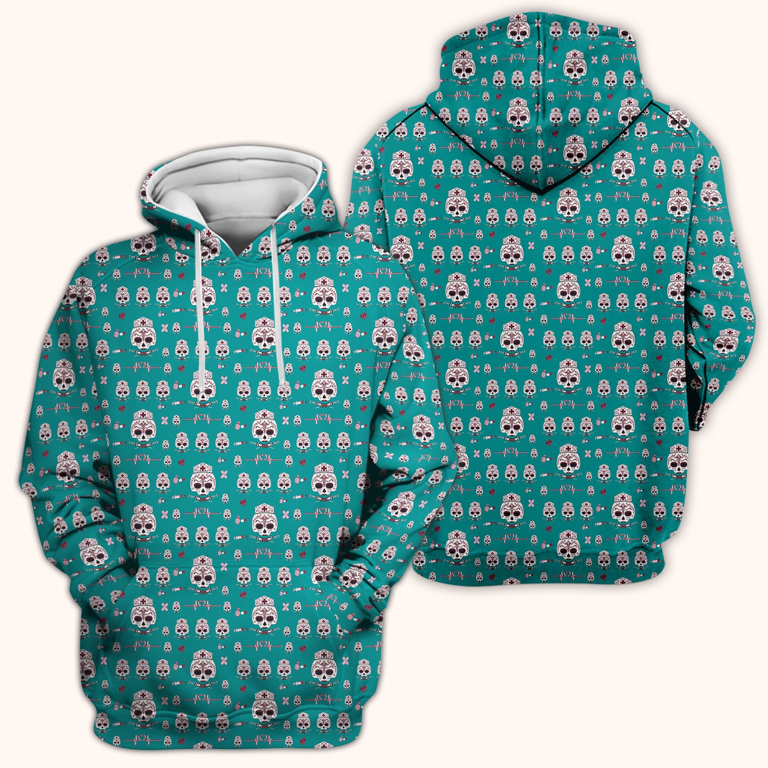 Sugar Skull Scrub Top, Skull Pattern Scrub Shirt, Breathable Fabrics Nursing Uniform