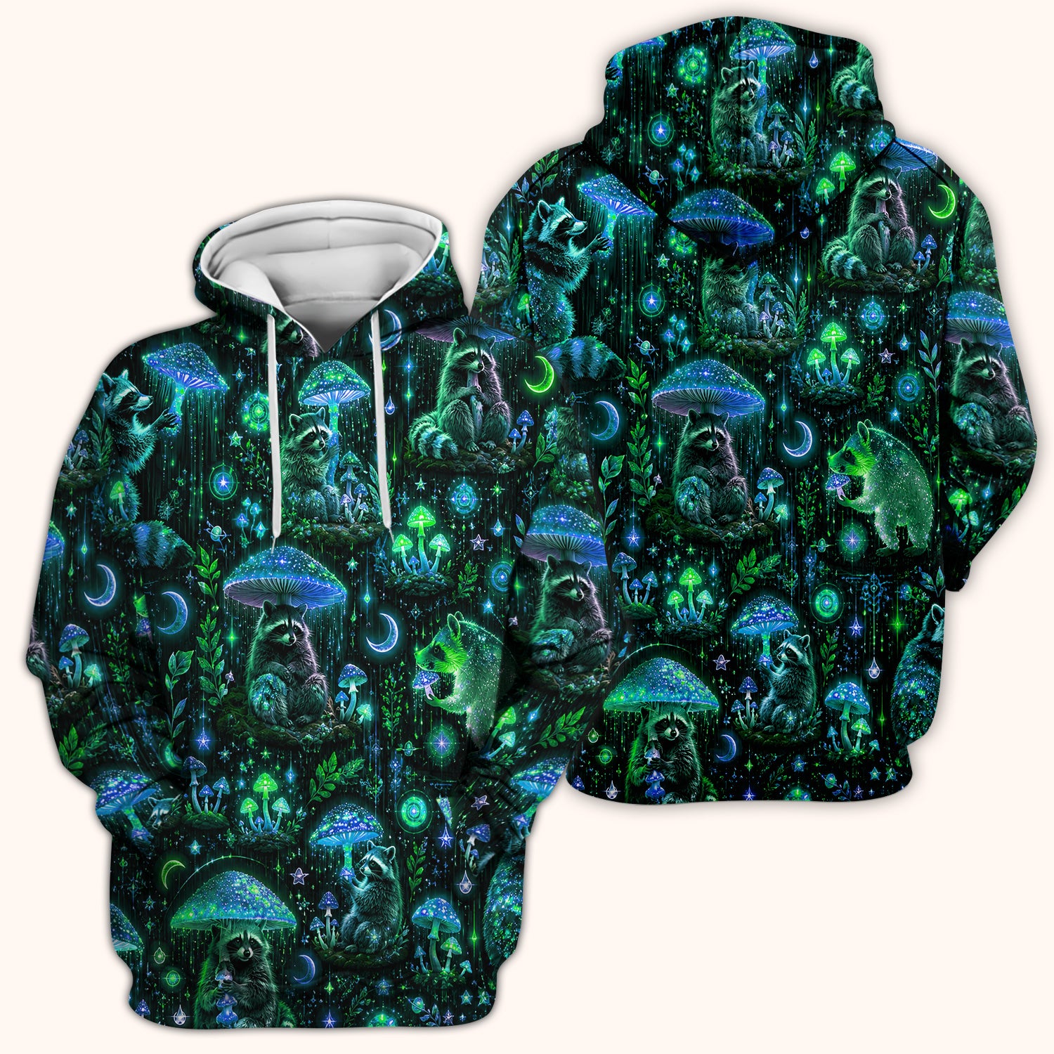 Glowing Raccoon Forest Pattern Scrub Top, Comfortable Scrubs for Nurses