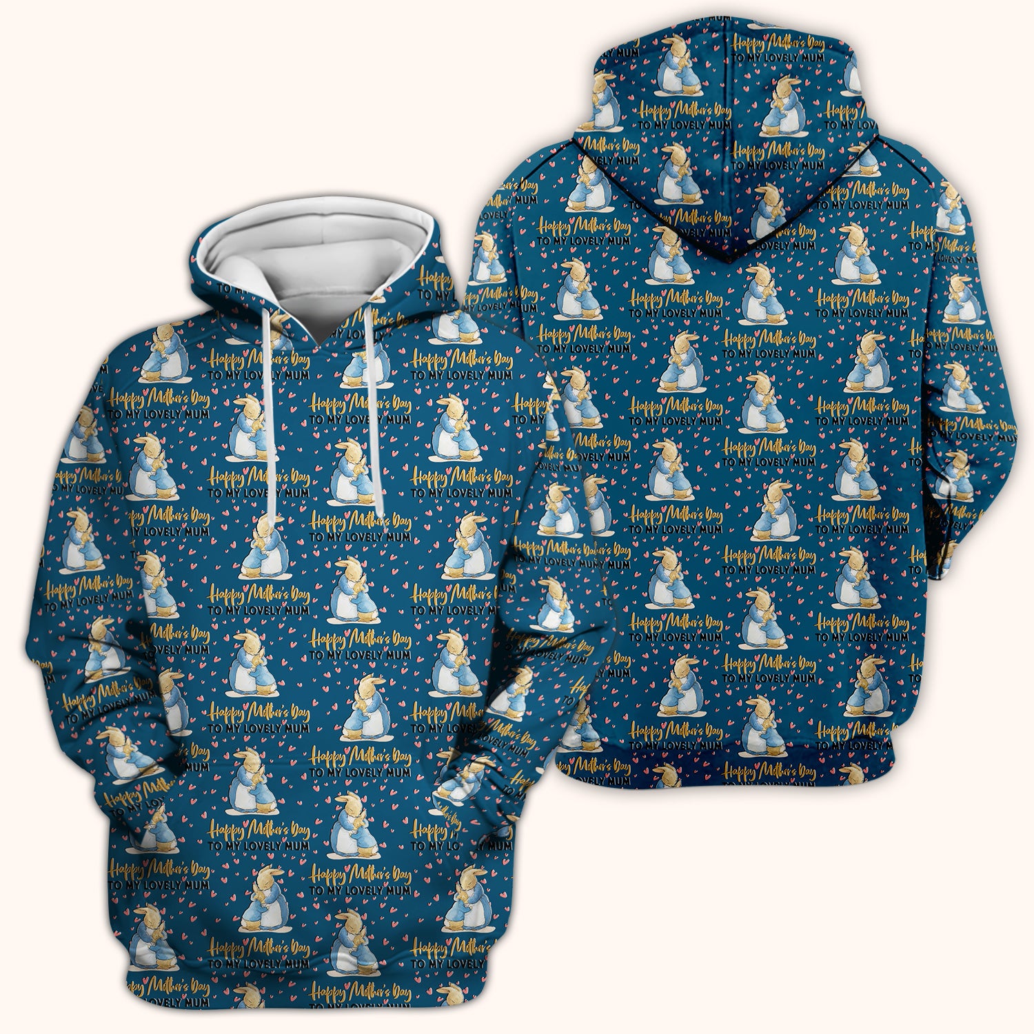 Happy Mothers Day Bunny Love Pattern Scrubs Top, Comfortable Scrubs for Nurses