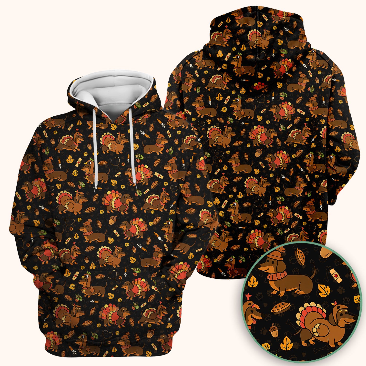 Thanksgiving Dachshund Scrubs Top - Cute Dog Turkey Medical Uniform Shirt for Nurses - Funny Holiday Gift