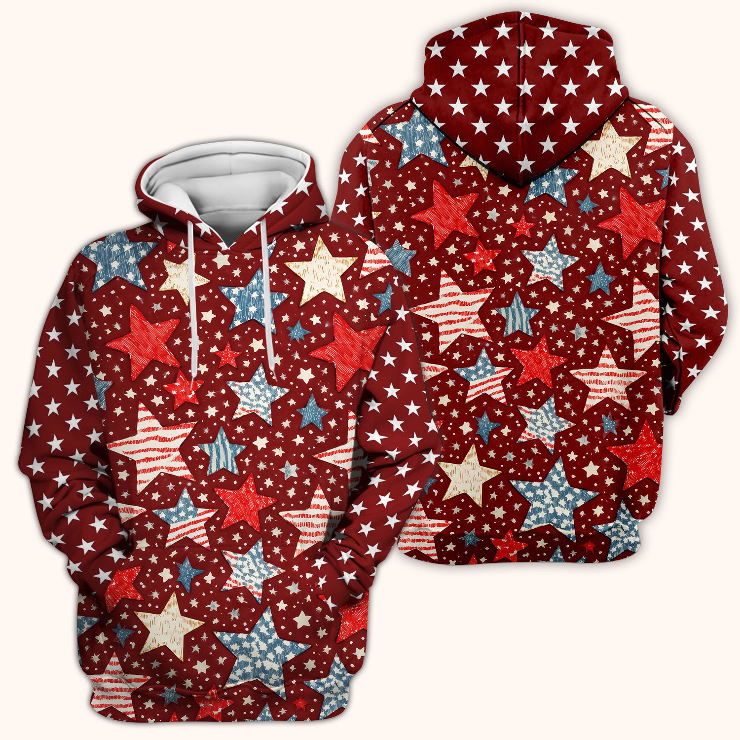 Patriotic Star Pattern Medical Scrub Top, Breathable Fabrics Nursing Uniform