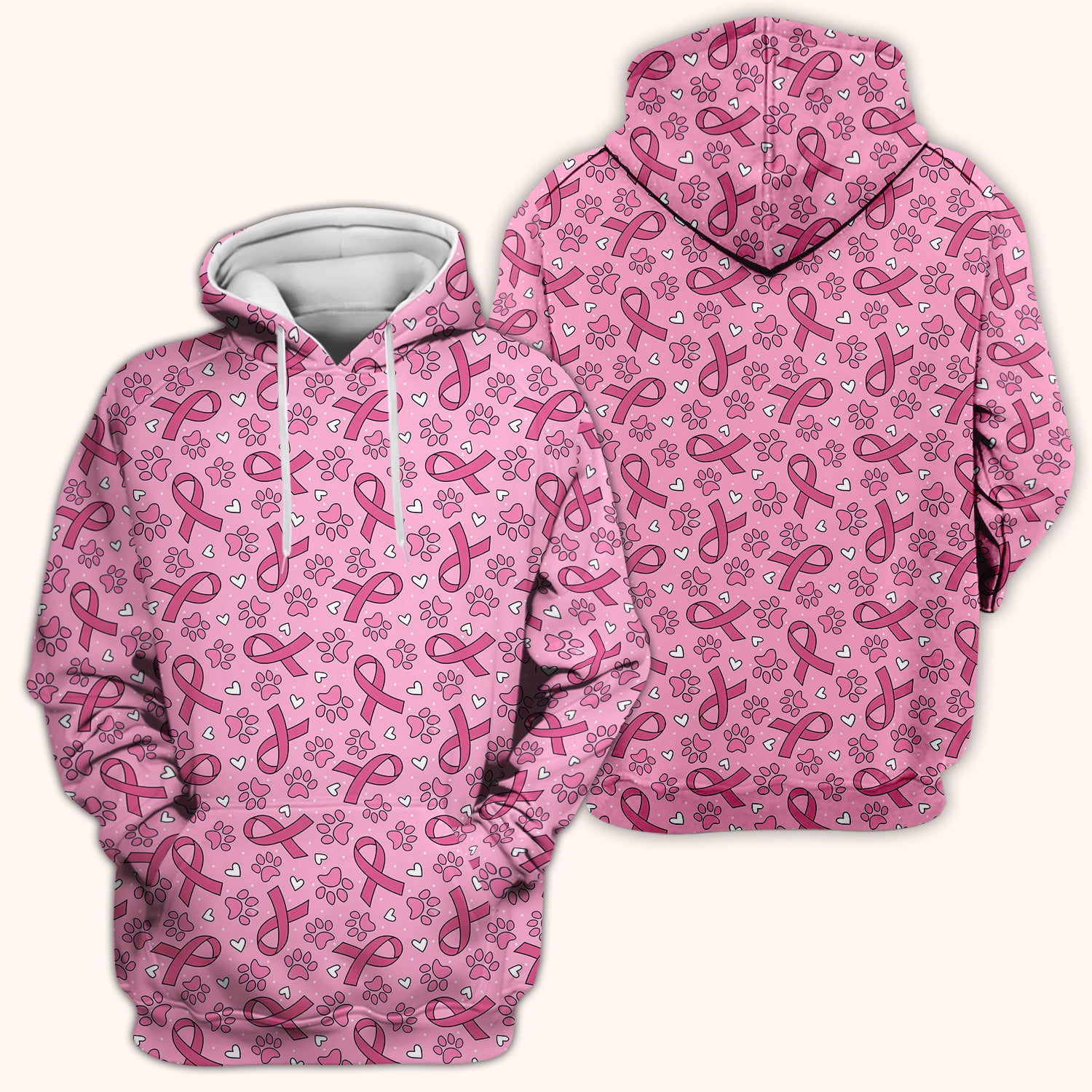 Pink Ribbon Paw Print Scrub Top, Comfortable Scrubs for Nurses
