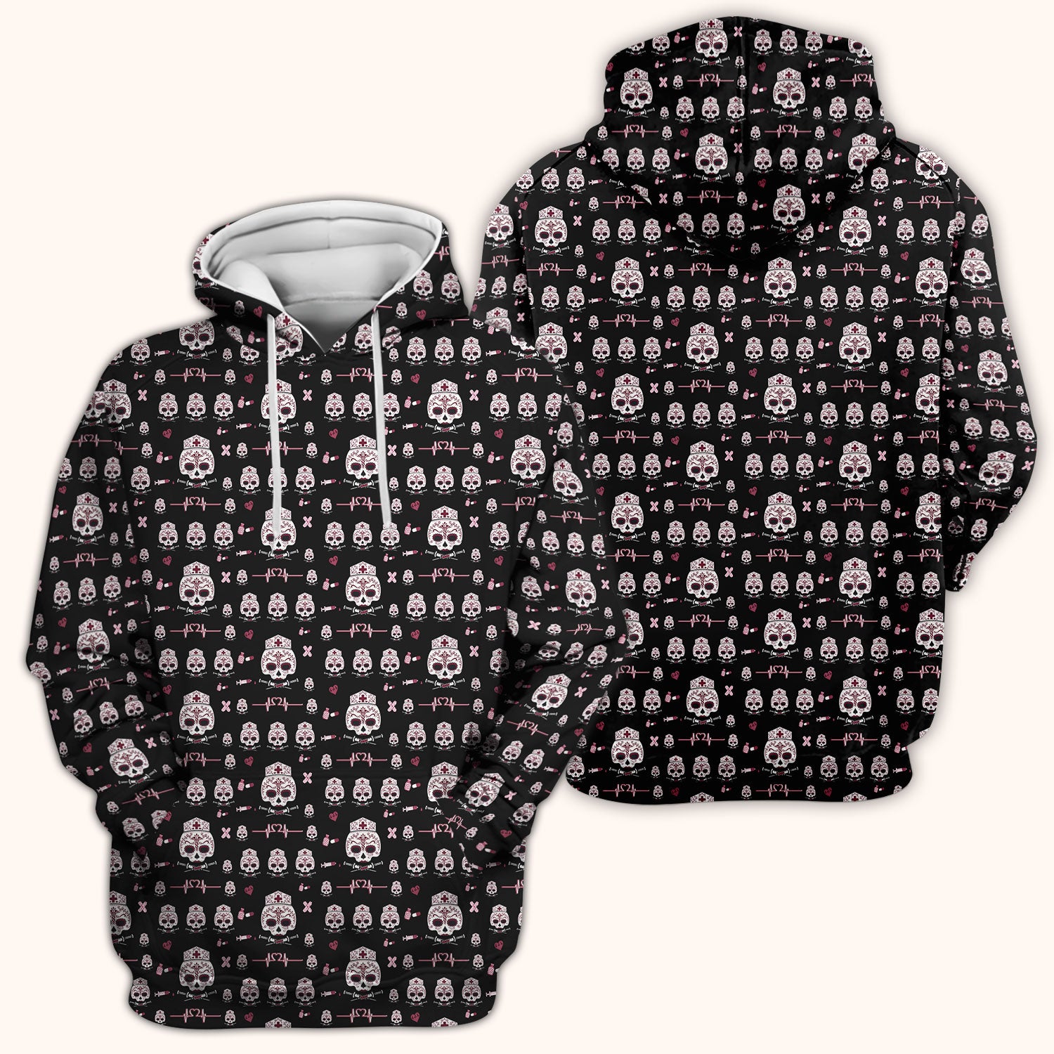 Sugar Skull Scrub Top, Skull Pattern Scrub Shirt, Breathable Fabrics Nursing Uniform