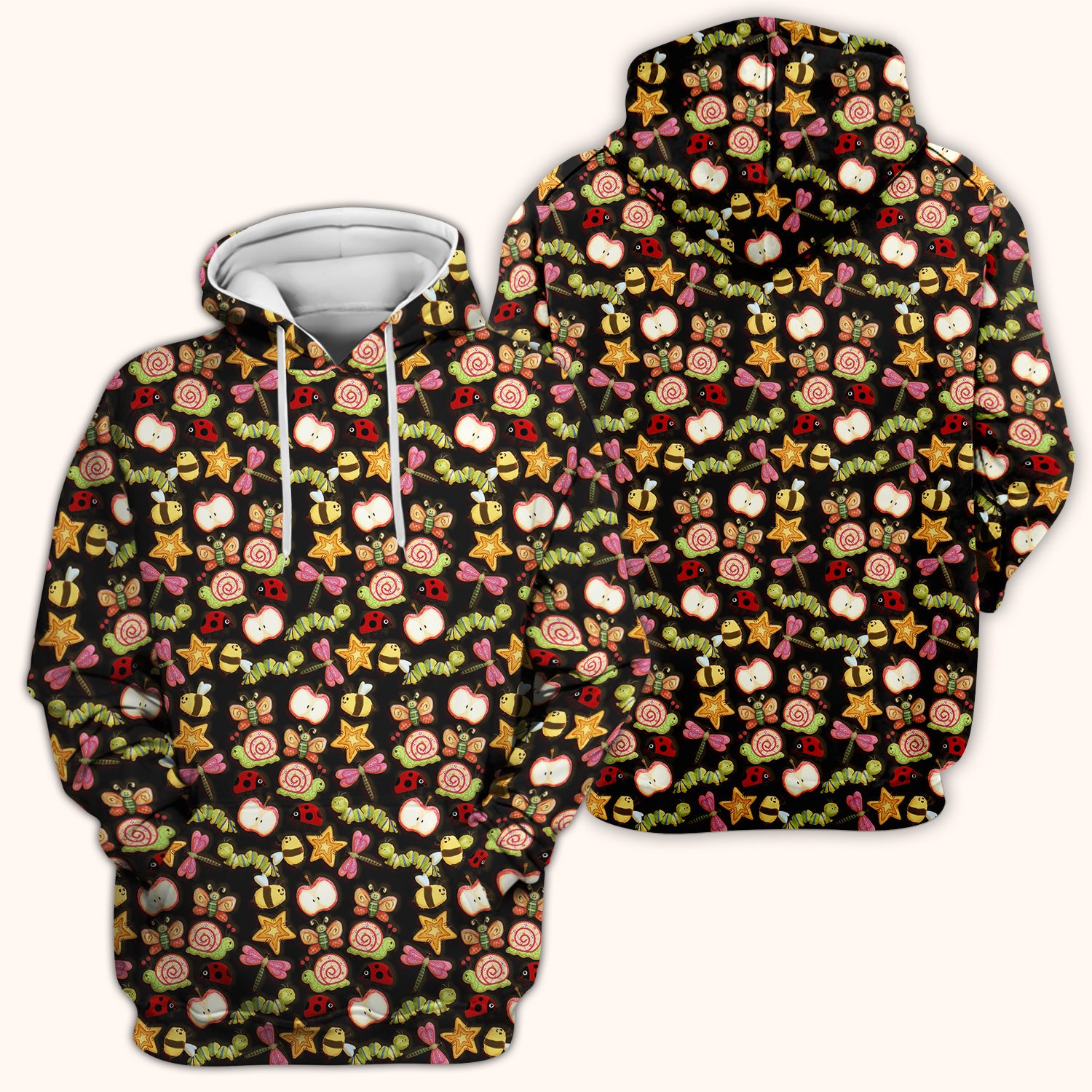 Cute Nurse Snail Ladybug Caterpillar Apple Garden Pattern Scrub Top, Breathable Fabrics Nursing Uniform