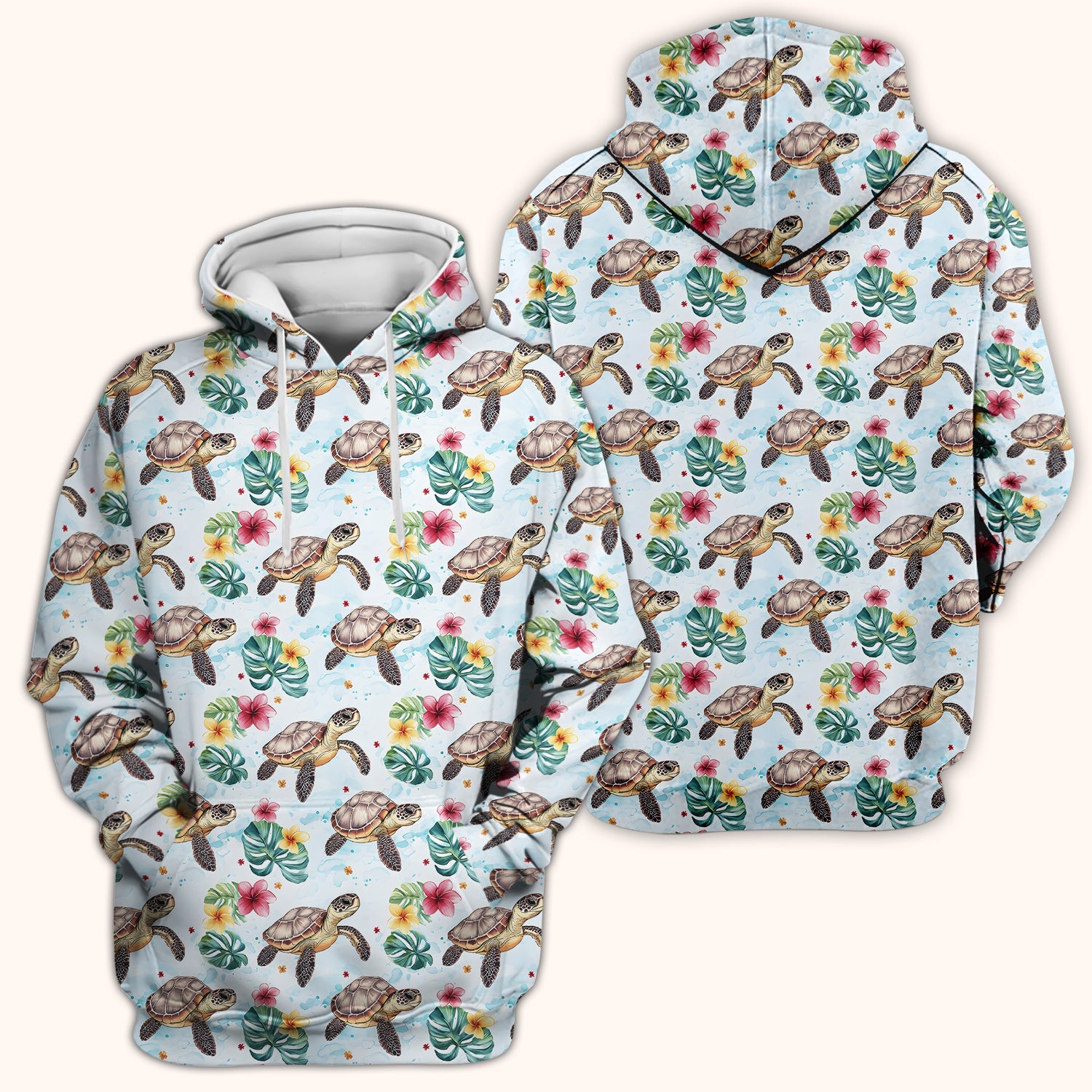 Sea Turtle Tropical Floral Pattern Scrub Top, Comfortable Scrubs for Nurses
