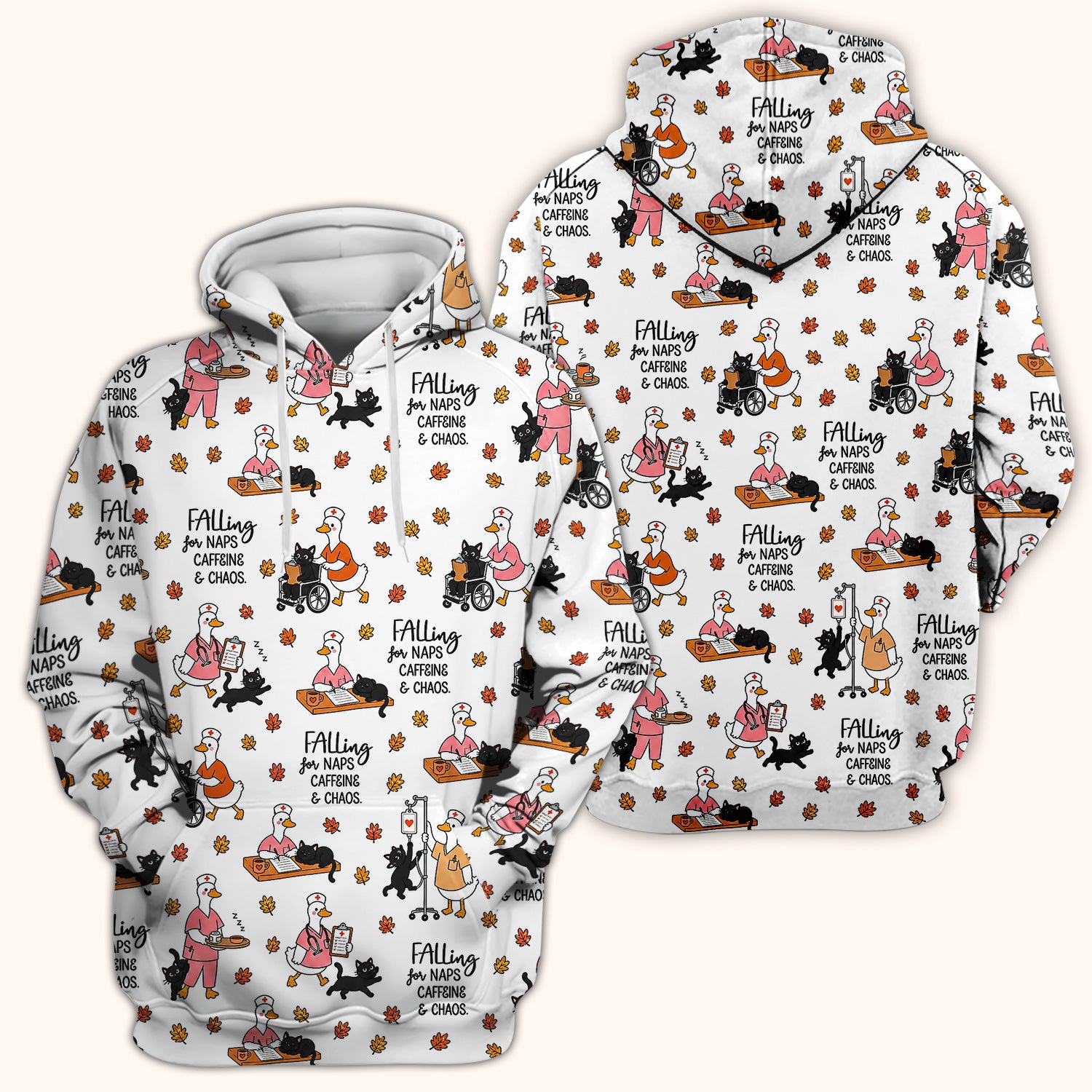 Funny Fall Nurse Goose And Black Cat Scrub Top, Comfortable Scrubs for Nurses
