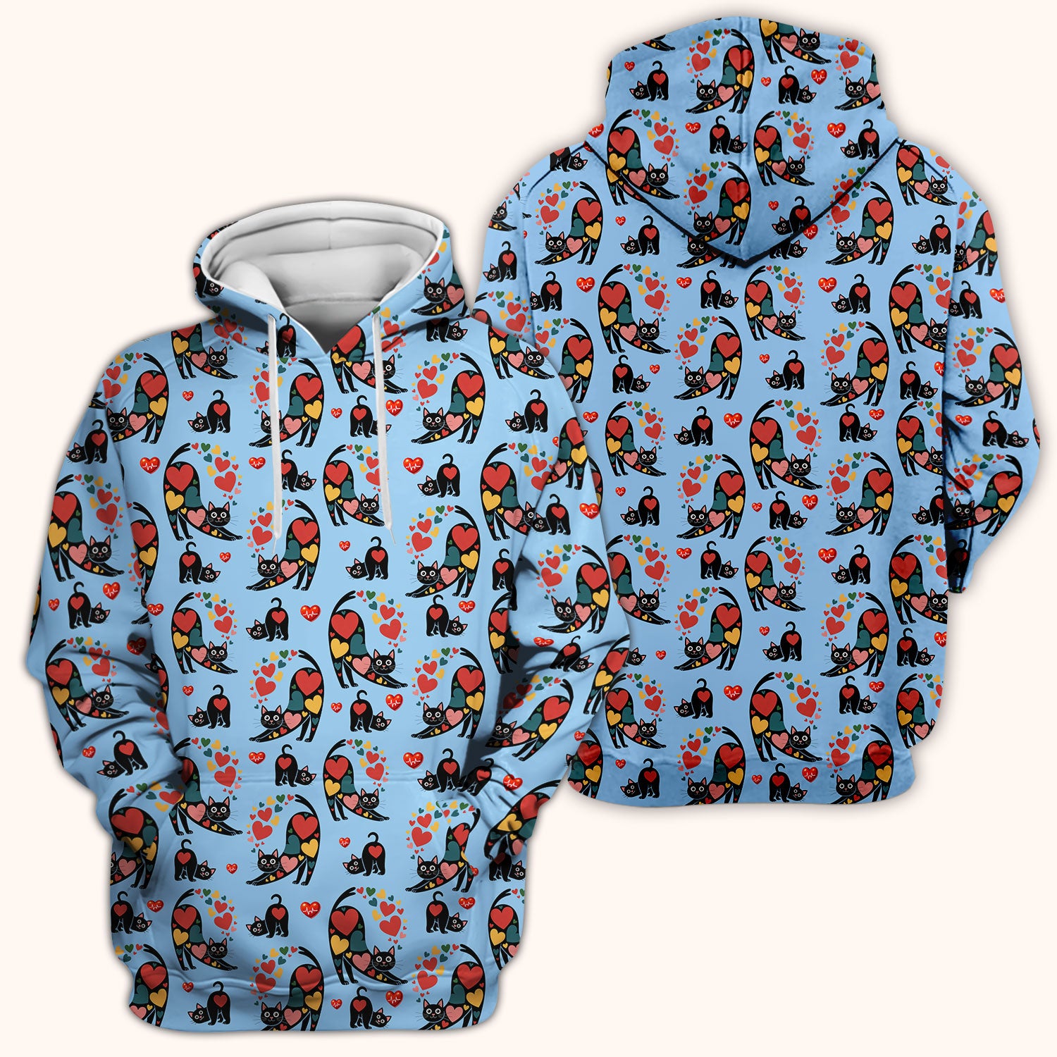 Playful Cat Valentine Heart Print Nurse Scrub Top, Comfortable Scrubs for Nurses