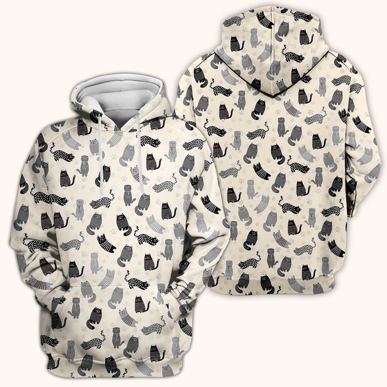 Cute Cat and Paw Print Pattern Scrub Top, Breathable Fabrics Nursing Uniform