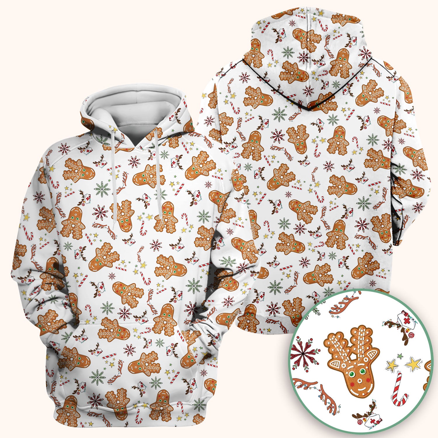 Gingerbread Cookies Reindeer Scrub Top - Funny Christmas Gingerbread Breathable Med Uniform - Comfortable Scrubs for RN CNA LPN