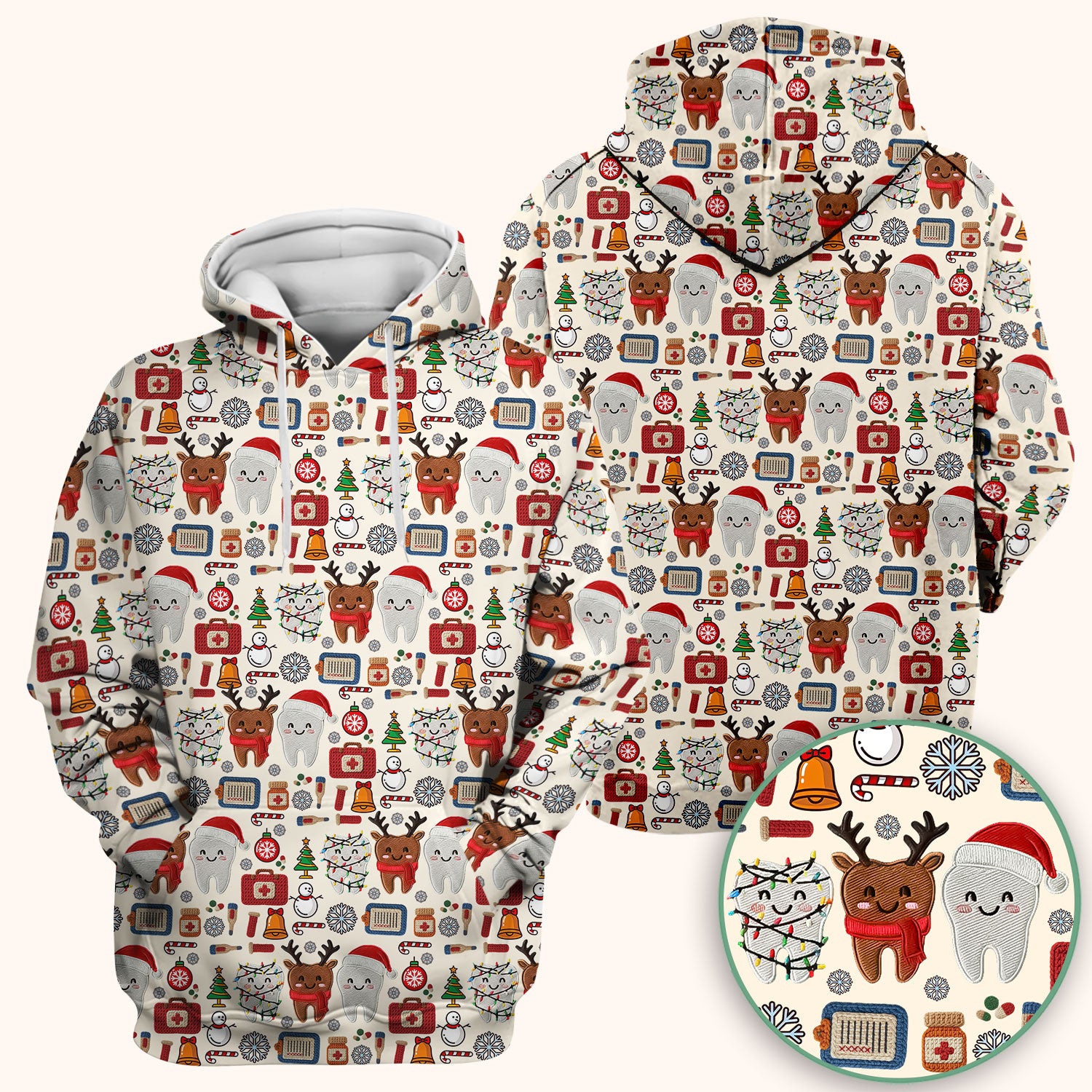 Christmas Dental Scrub Top - Cute Santa & Reindeer Tooth Shirt - Funny Holiday Medical Uniform for Dentists, Hygienists & Nurses