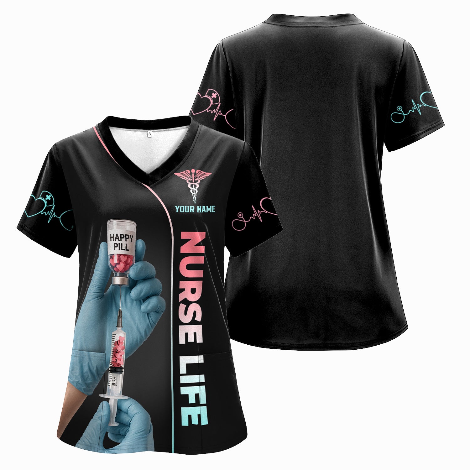 Personalized Nurse Life Shirt - Funny Happy Pill Graphic Tee for Nurses - Gift for Women RN CNA LPN
