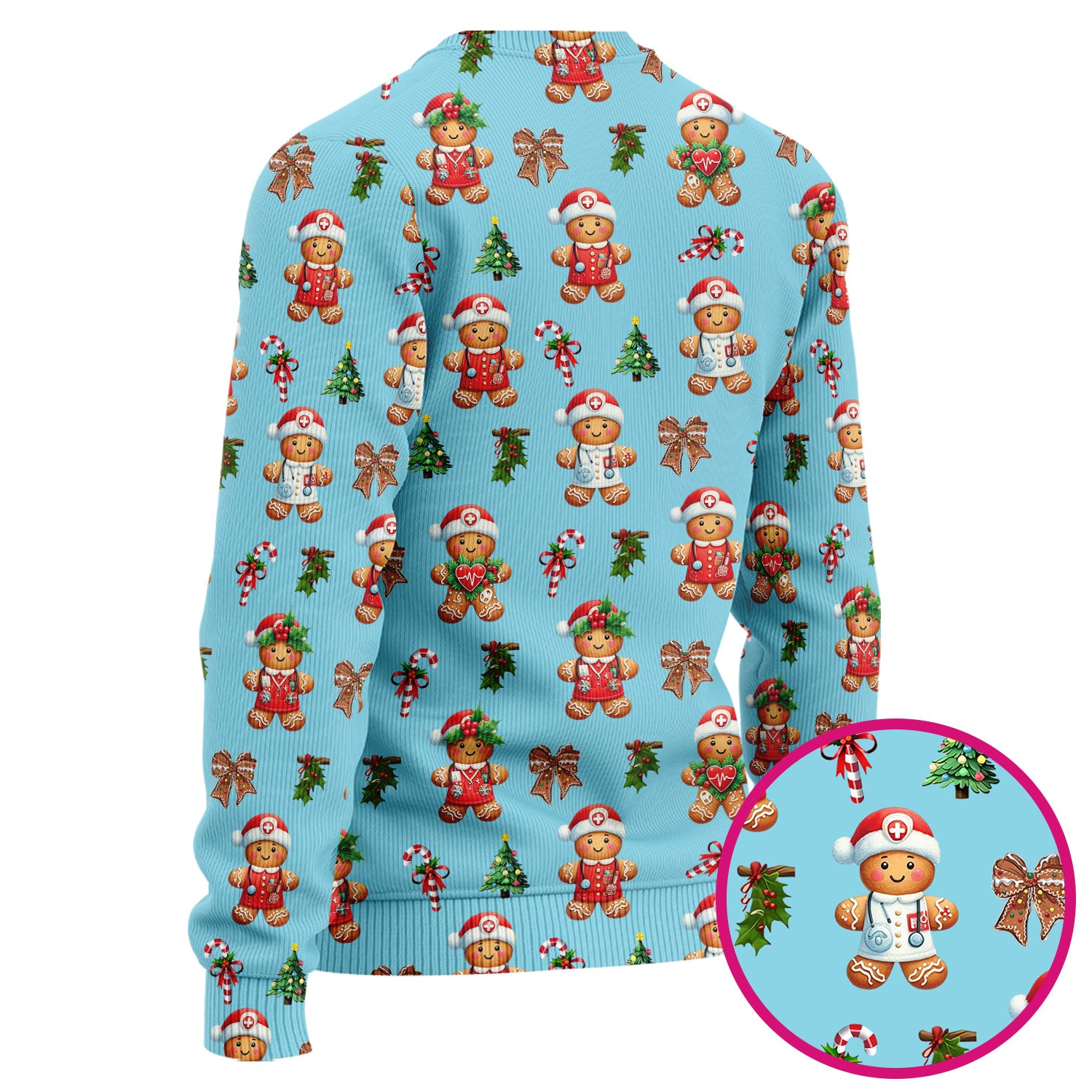 Funny Gingerbread Christmas Scrub Set - Cute Cookie with Bow Scrubs Pants and V Neck Top - Festive Holiday Gift for Women