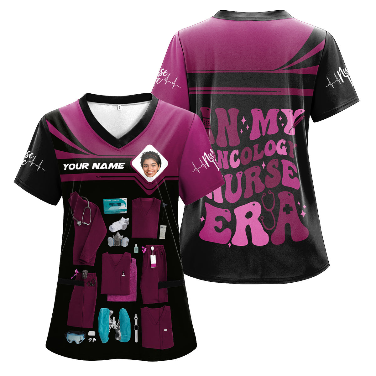 Personalized Oncology Nurse Scrub Shirt - Custom Photo & Name - In My Nurse Era Design - Gift for RN, LPN, Healthcare Worker