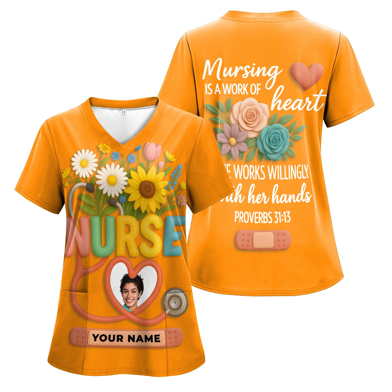 Nurse Appreciation Shirt for CNA RN LPN - Floral Heart Stethoscope Design - Custom Photo & Name Gift for Women Healthcare Workers - Multiple Shirt Colors Available