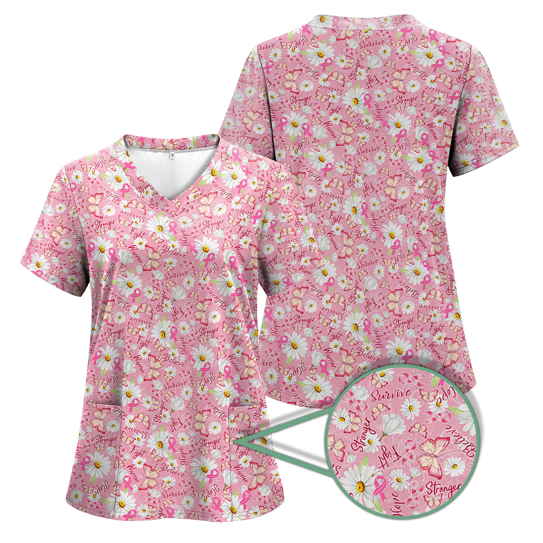 Breast Cancer Awareness Scrub - Warrior Survivor Hope & Pink Ribbon Top - Gift for Women RN LPN CNA