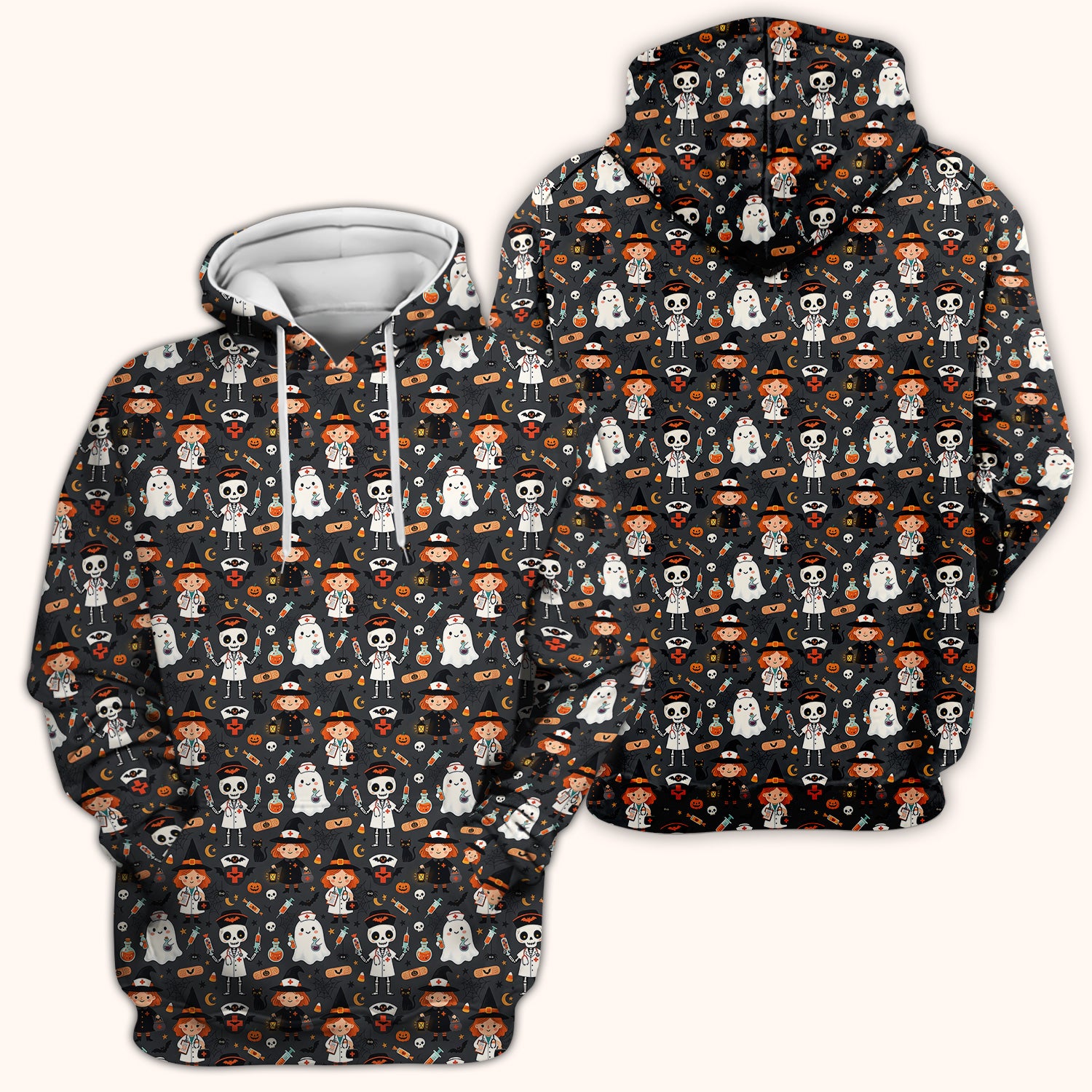 Halloween Witch And Skeleton Nurse Scrub Top, Comfortable Scrubs for Nurses