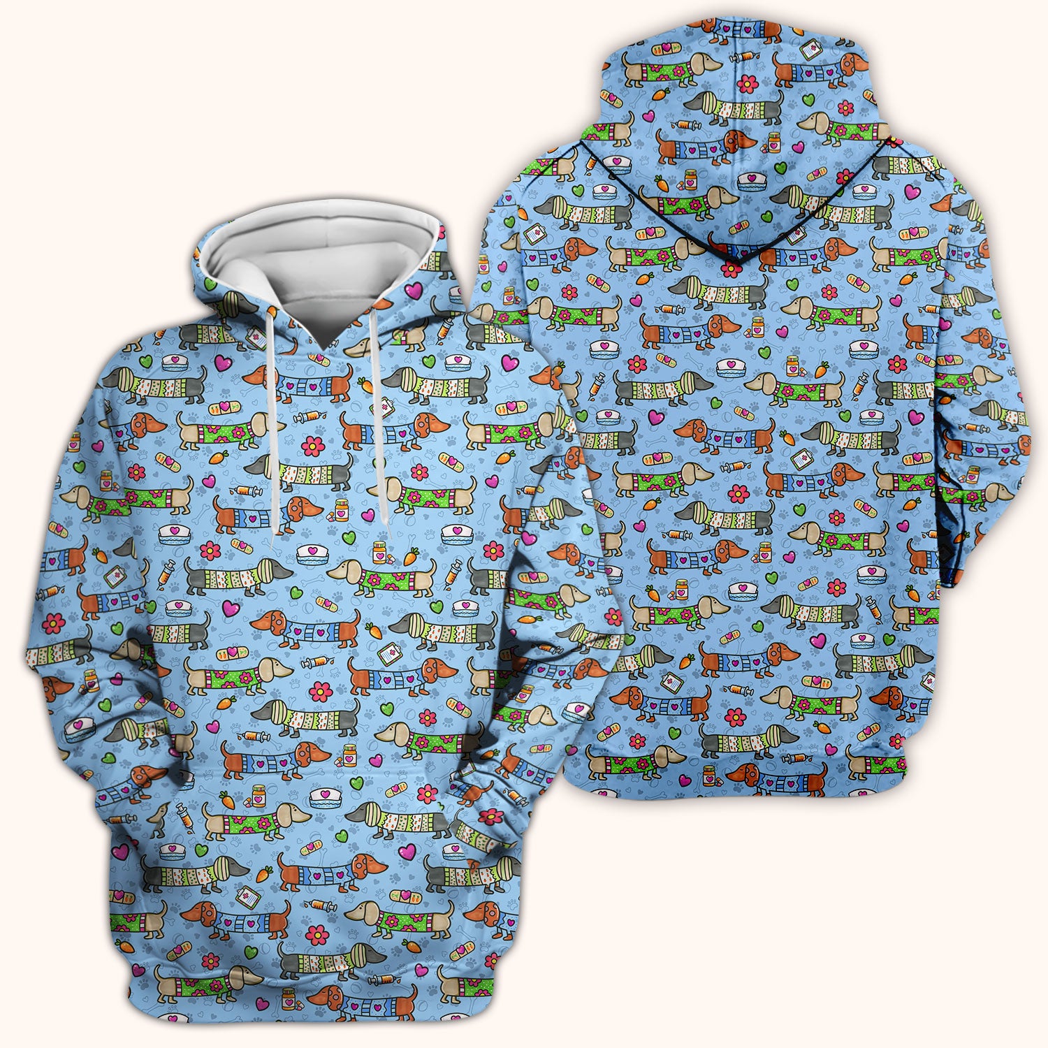 Cute Dachshund Nurse Scrub Top, Funny Wiener Dog Nursing Shirt, Breathable Fabrics Nursing Uniform