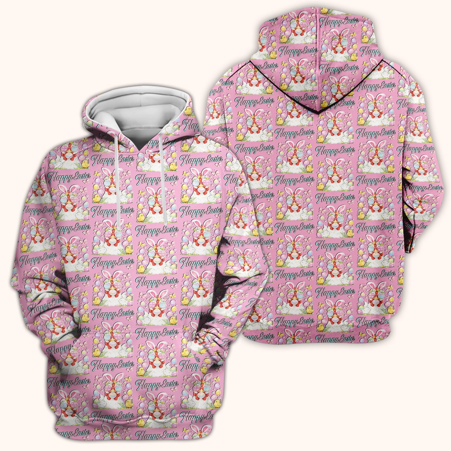Happy Easter Bunny Eggs Pattern Scrub Top, Comfortable Scrubs for Nurses