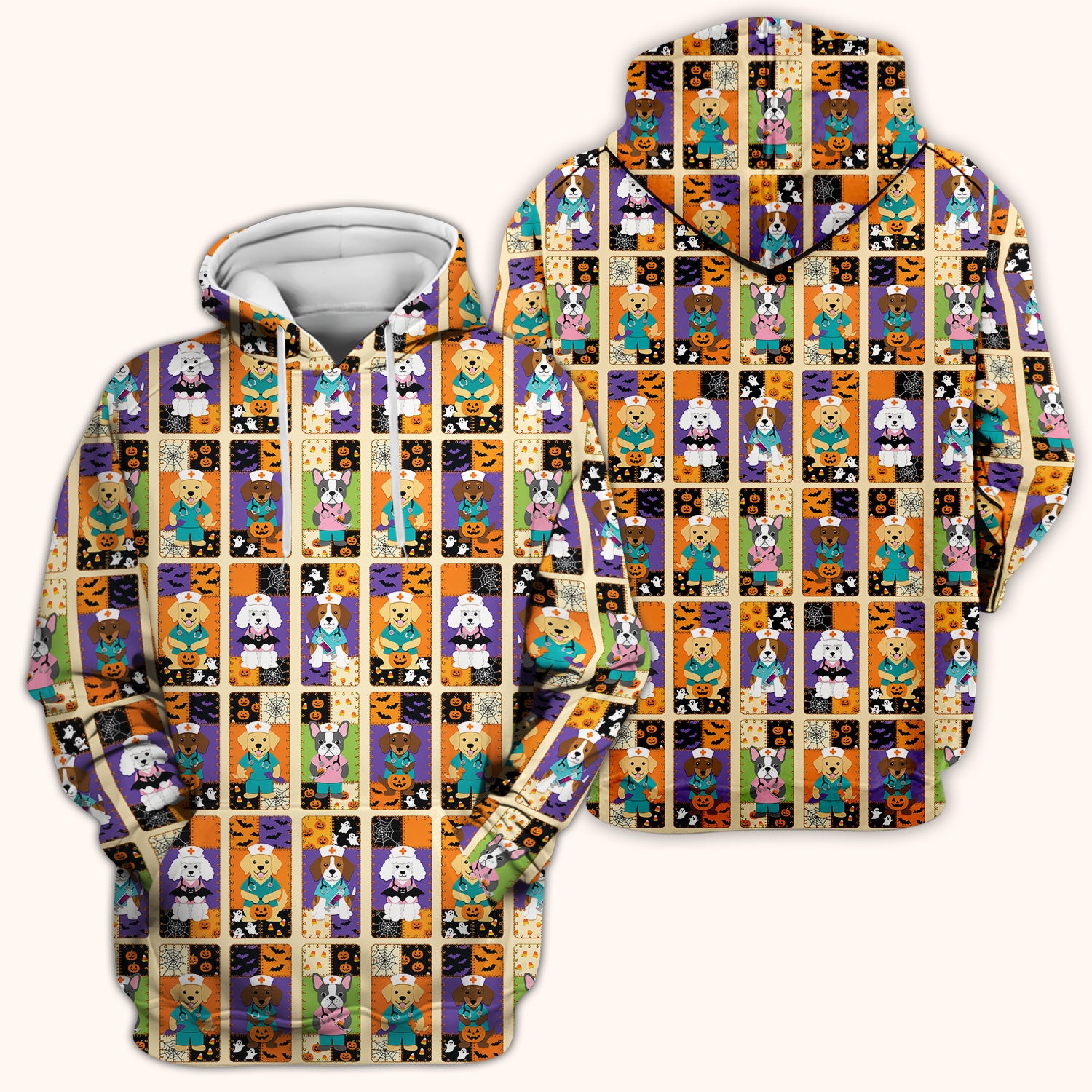 Spooky Halloween Dog Veterinary Scrub Top, Comfortable Scrubs for Nurses