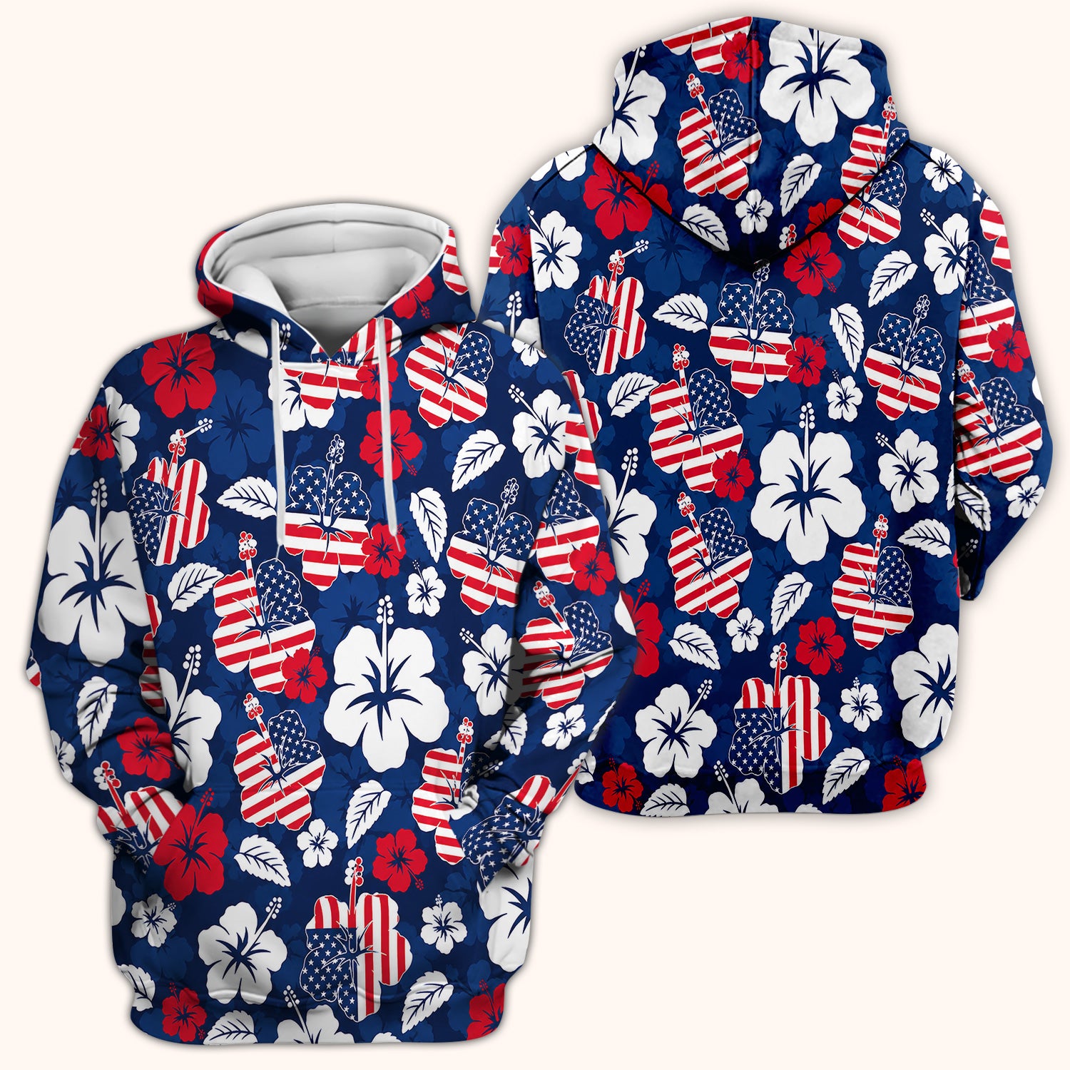 Patriotic Hibiscus Flag Floral Print Scrub Top, Comfortable Scrubs for Nurses