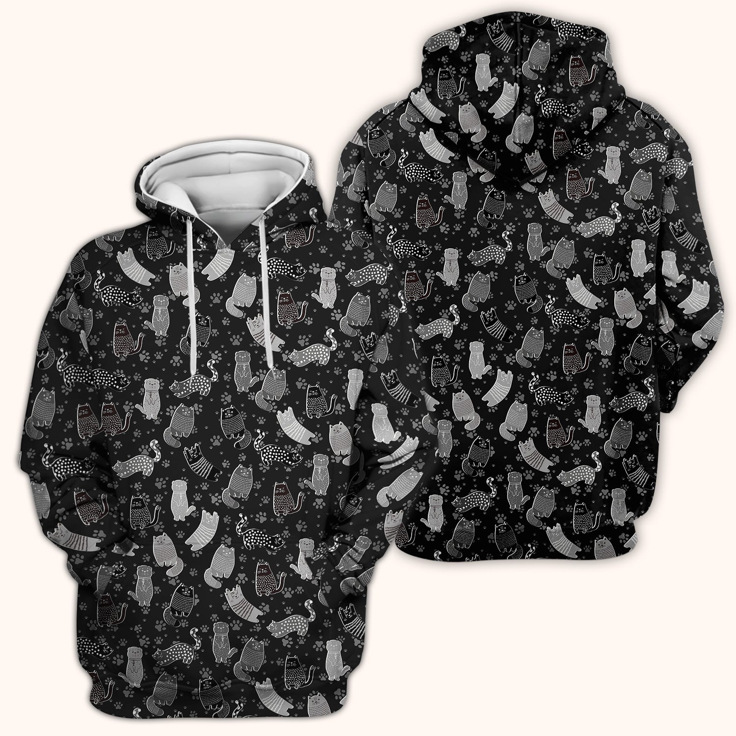 Cute Cat and Paw Print Pattern Scrub Top, Breathable Fabrics Nursing Uniform