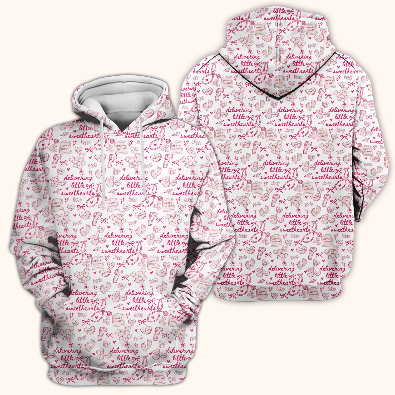 Valentine Labor And Delivery Scrub Top, XOXO Pattern Scrub Shirt, Breathable Fabrics Nursing Uniform For Women