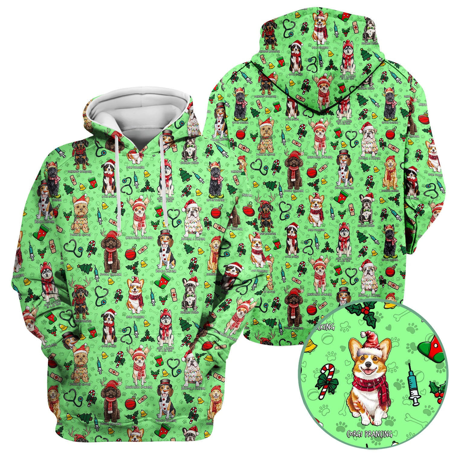 Cute Christmas Dog Scrubs for Nurses - Corgi, Dachshund, Husky, Poodle & Labrador - Funny Holiday Medical Scrub Top for Women