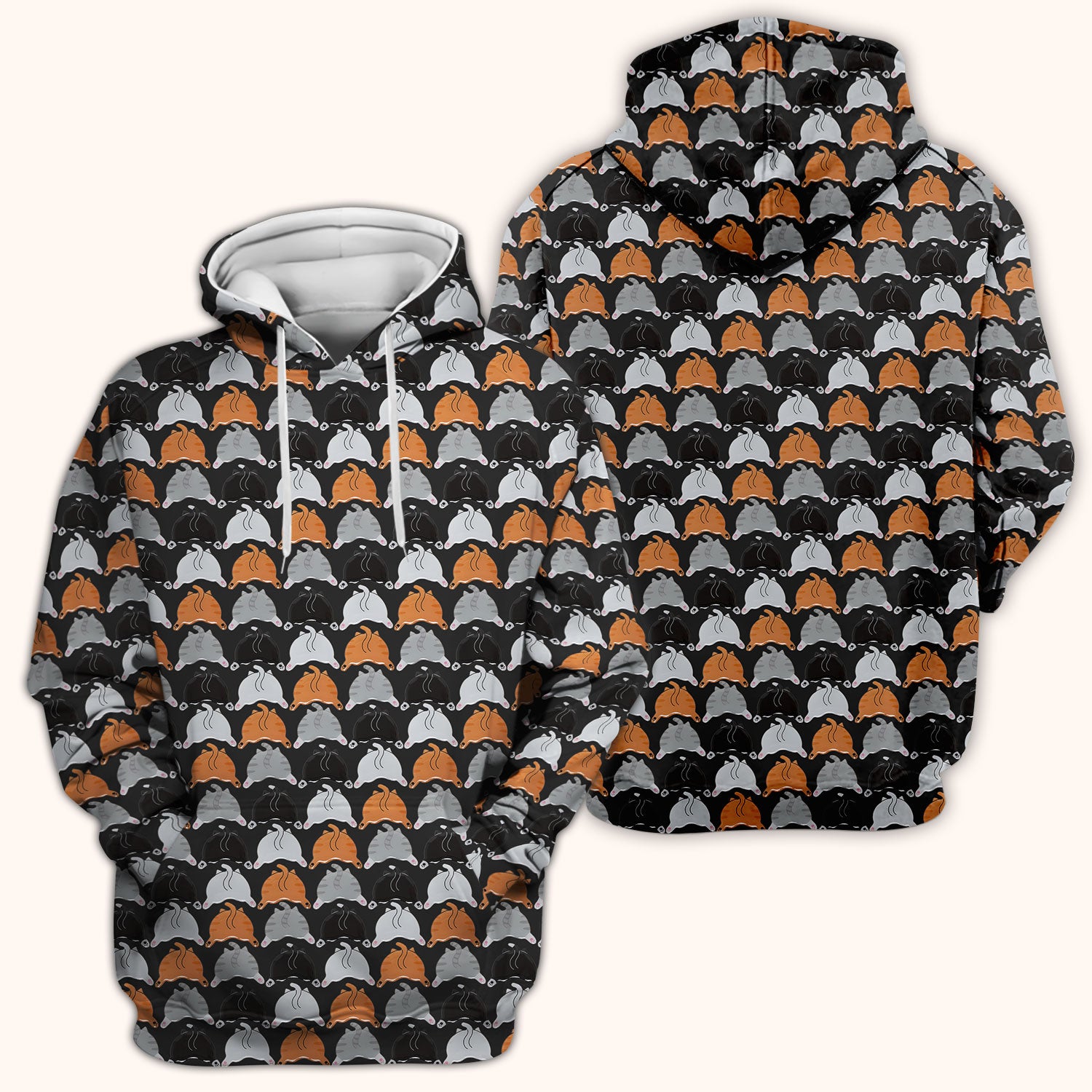 Playful Multicolor Cat Print Scrub Top, Breathable Fabrics Nursing Uniform