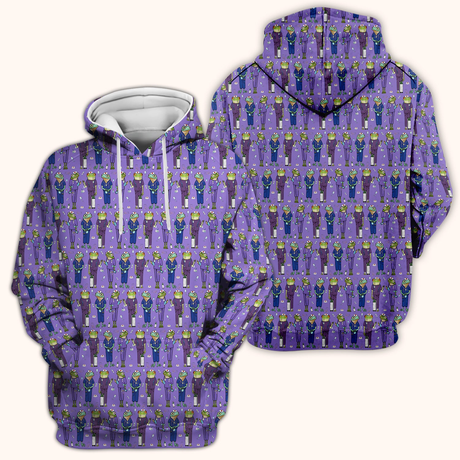 Funny Frog Nurse Pattern V Neck Scrub Top for Healthcare Workers
