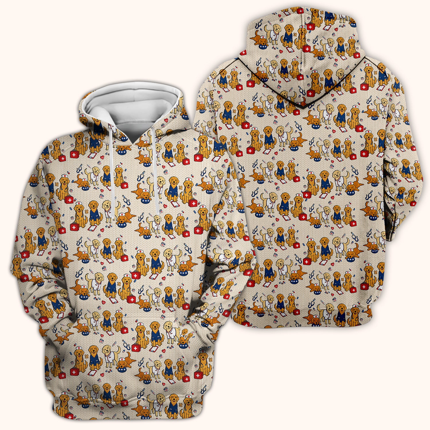 Golden Retriever Nurse Dog Pattern Scrub Top, Breathable Fabrics Nursing Uniform Scrub Top, Comfortable Scrubs for Nurses