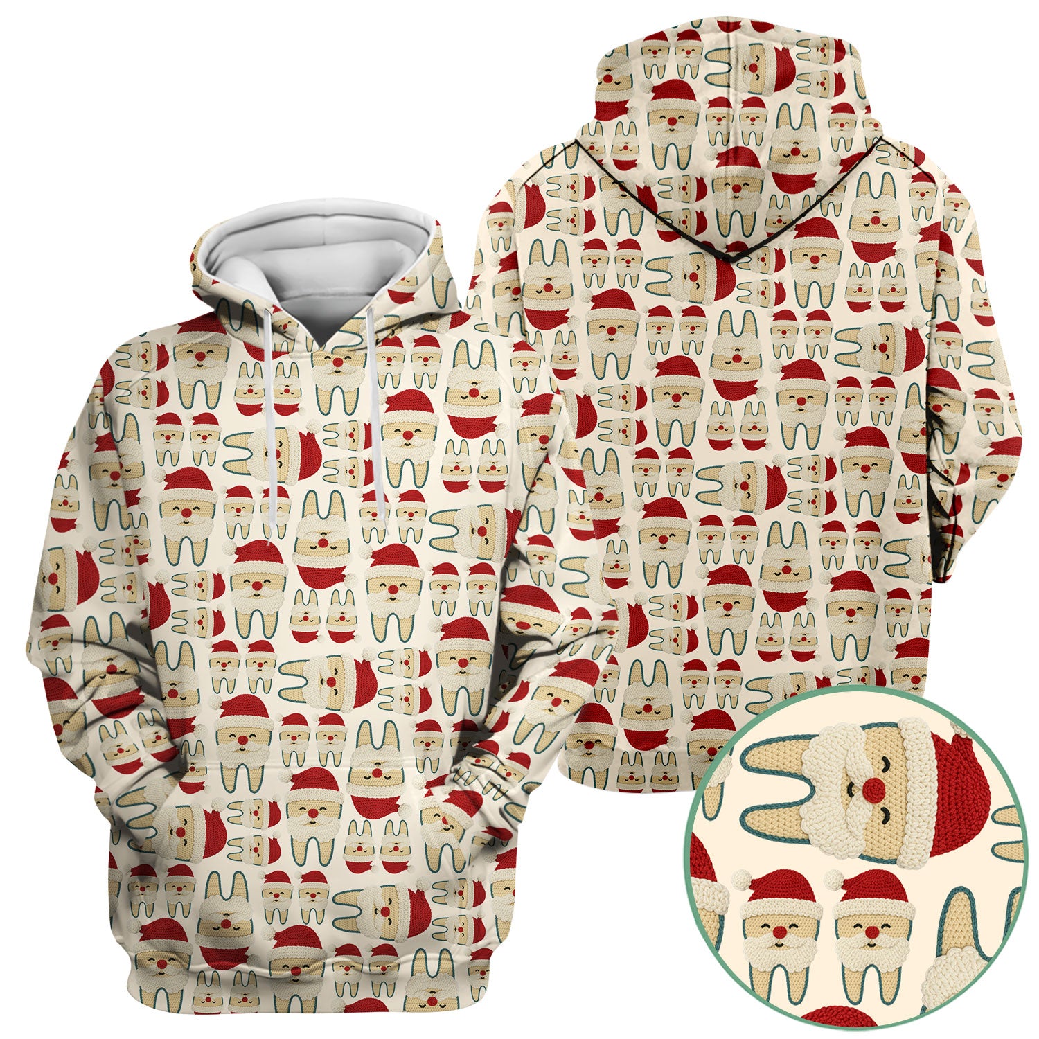 Christmas Tooth Scrub Top - Cute Santa Tooth Pattern for Dentists & Hygienists - Crochet Style Holiday Medical Uniform for Women