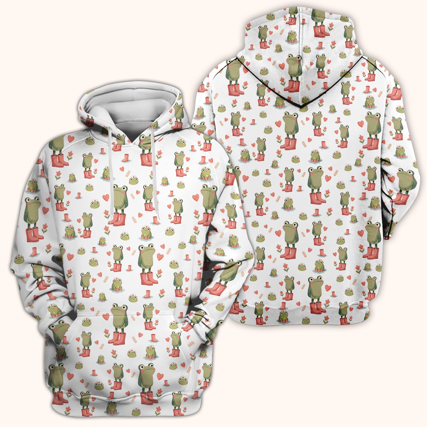 Adorable Frog Boots Heart Pattern Scrub Top, Comfortable Scrubs for Nurses