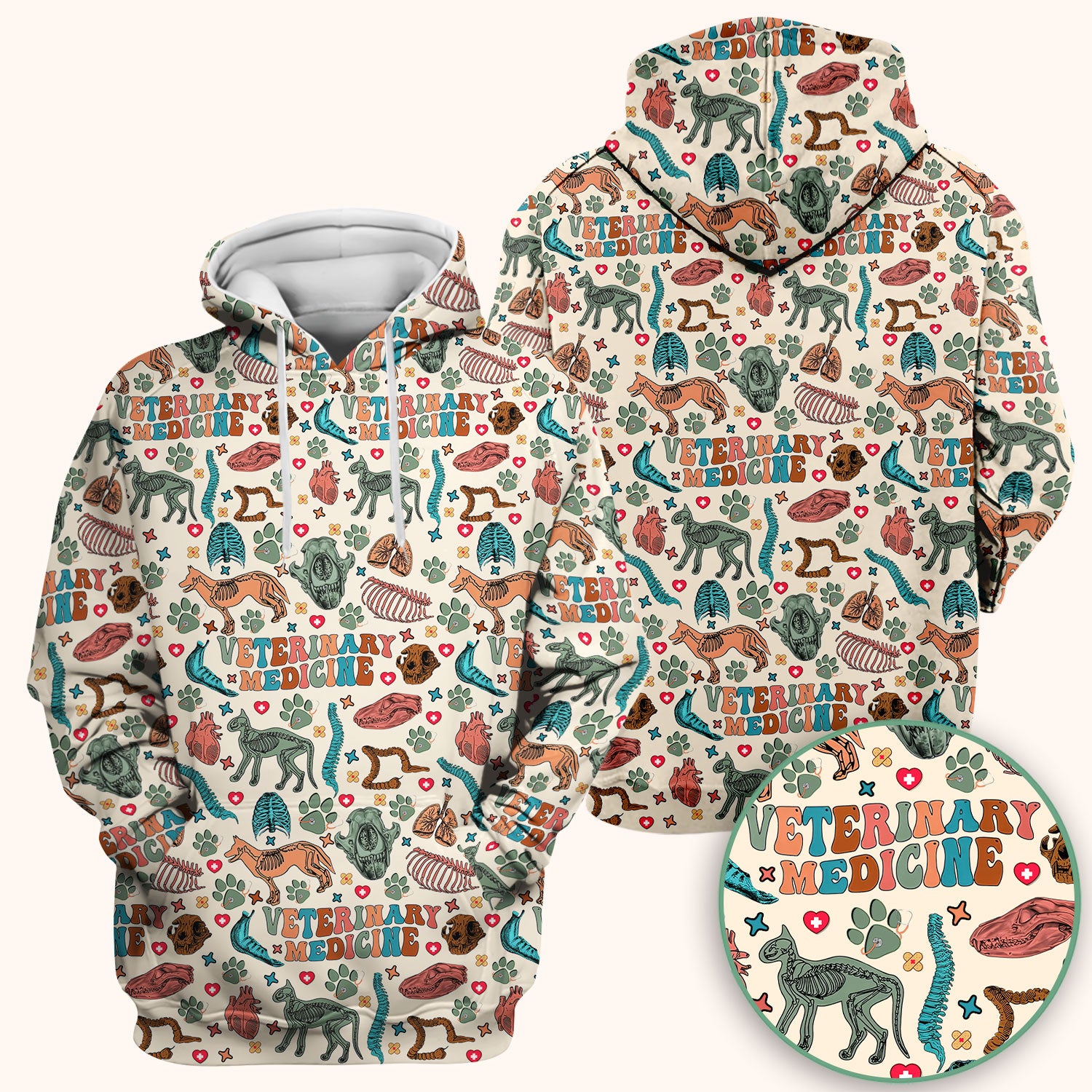 Veterinary Medicine Scrub Top - Cute Animal Anatomy Pattern Medical Shirt - Fun Vet Tech Nurse Scrubs for Women