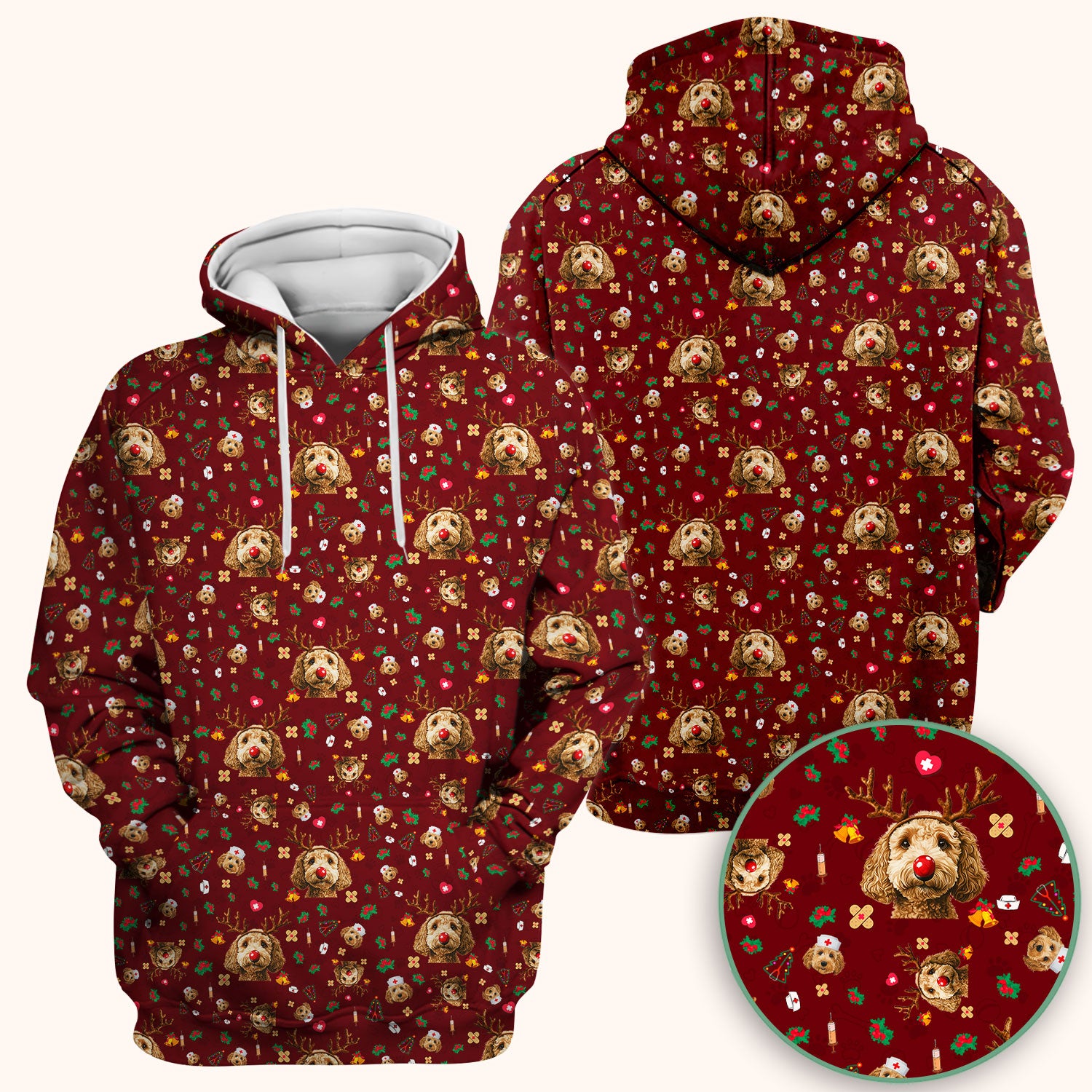 Christmas Labradoodle Scrub Top - Funny Reindeer Dog Nurse Shirt - Cute Holiday Medical Uniform for Women Healthcare Gift