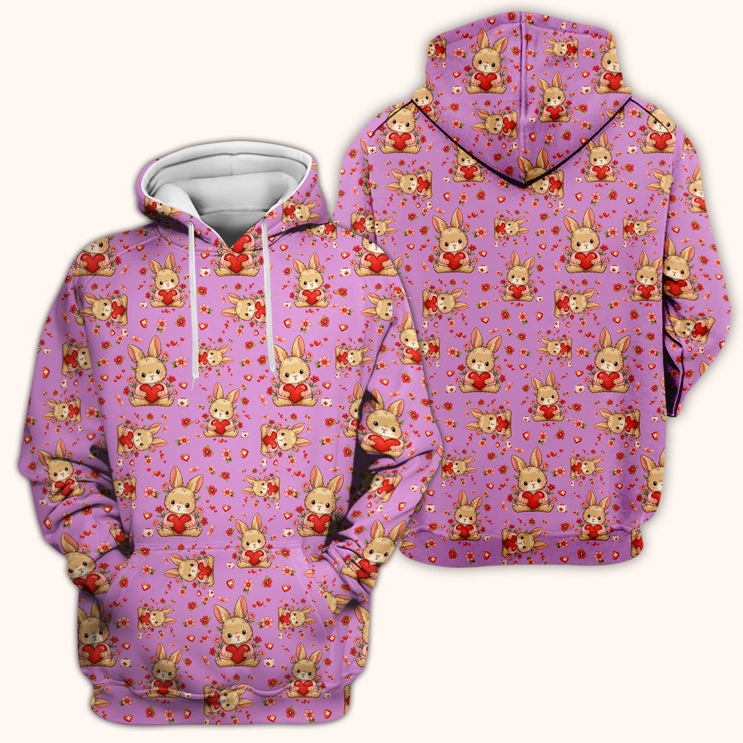 Adorable Bunny Heart Healthcare Design Scrub Top, Comfortable Scrubs for Nurses, Easter