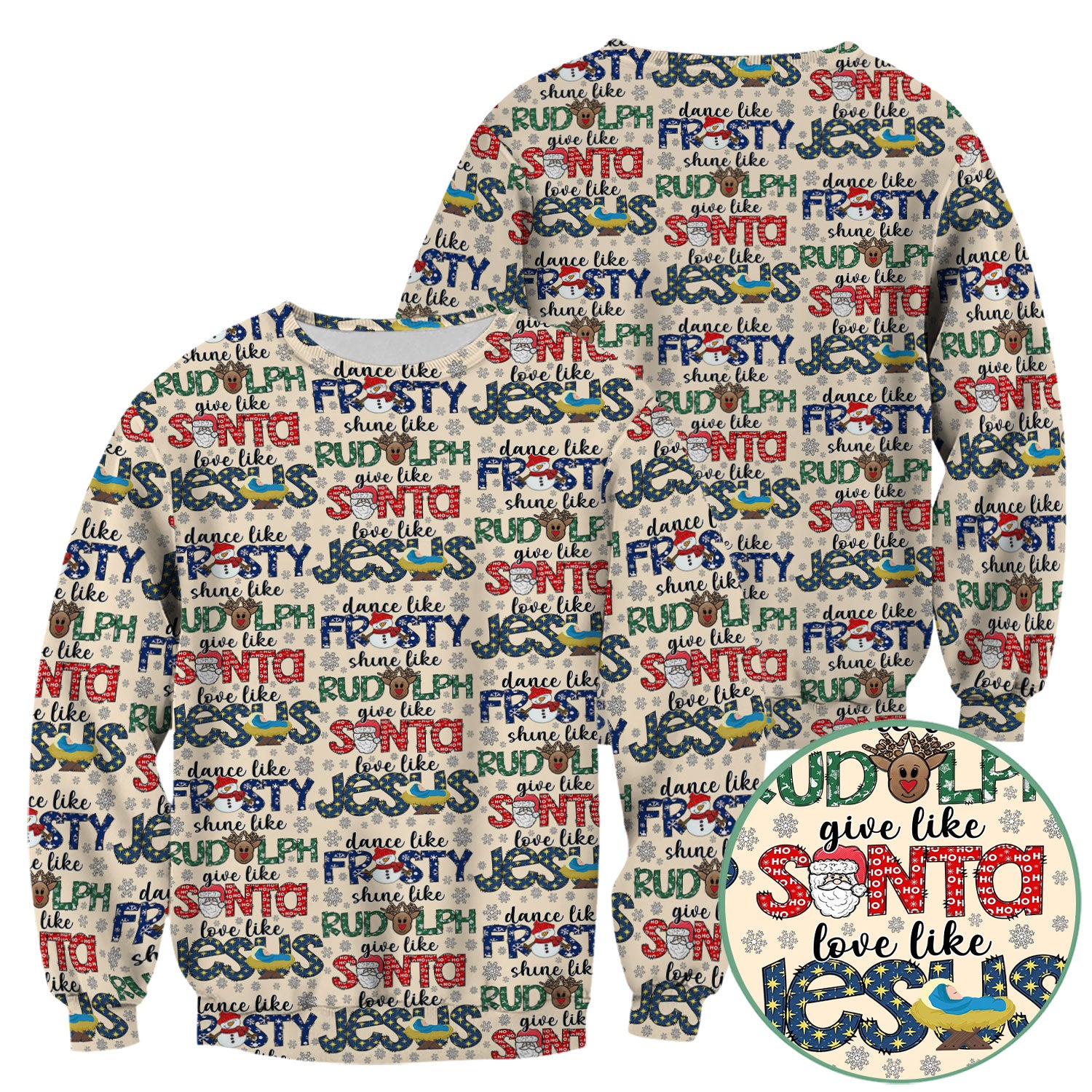 Christmas Rudolph Nurse Scrub Top for Women - Dance Like Frosty Shine Like Rudolph Give Like Santa Love Like Jesus - Holiday Med Shirt