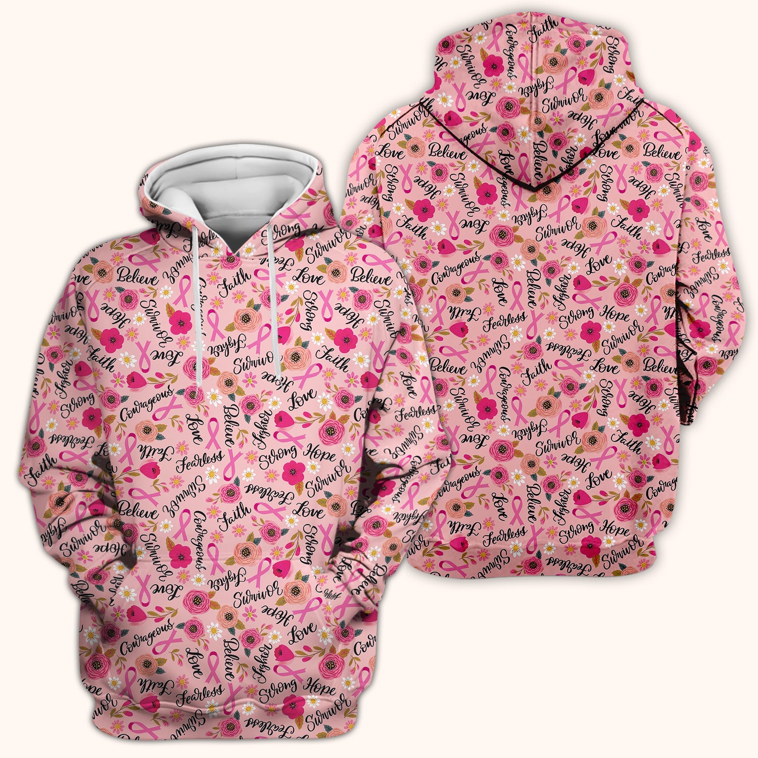 Breast Cancer Awareness Oncology with Pink Ribbon Floral Pattern Scrub Top, Comfortable Scrubs for Nurses