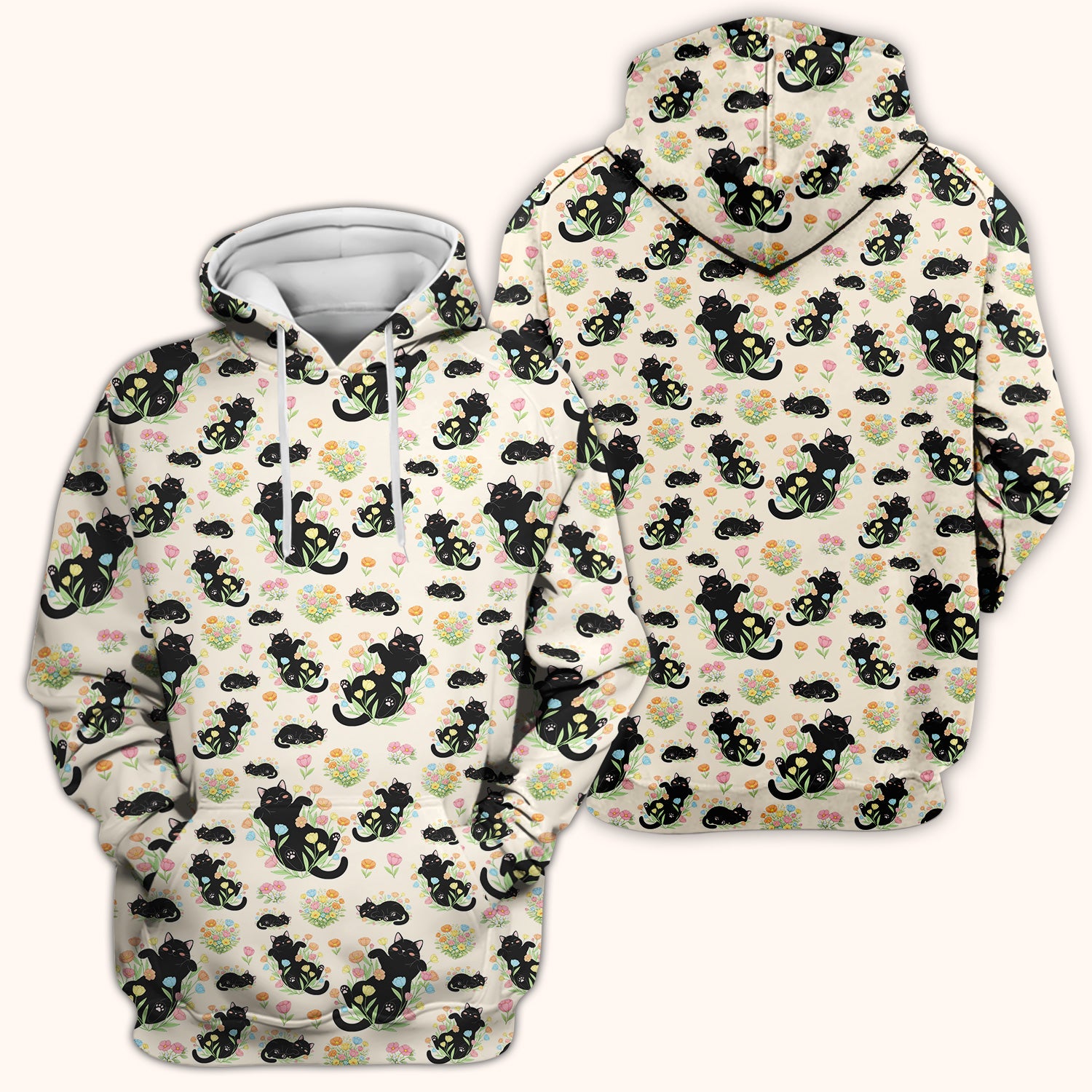 Cats With Cute Poses Floral Pattern Scrubs Top, Comfortable Scrubs for Nurses
