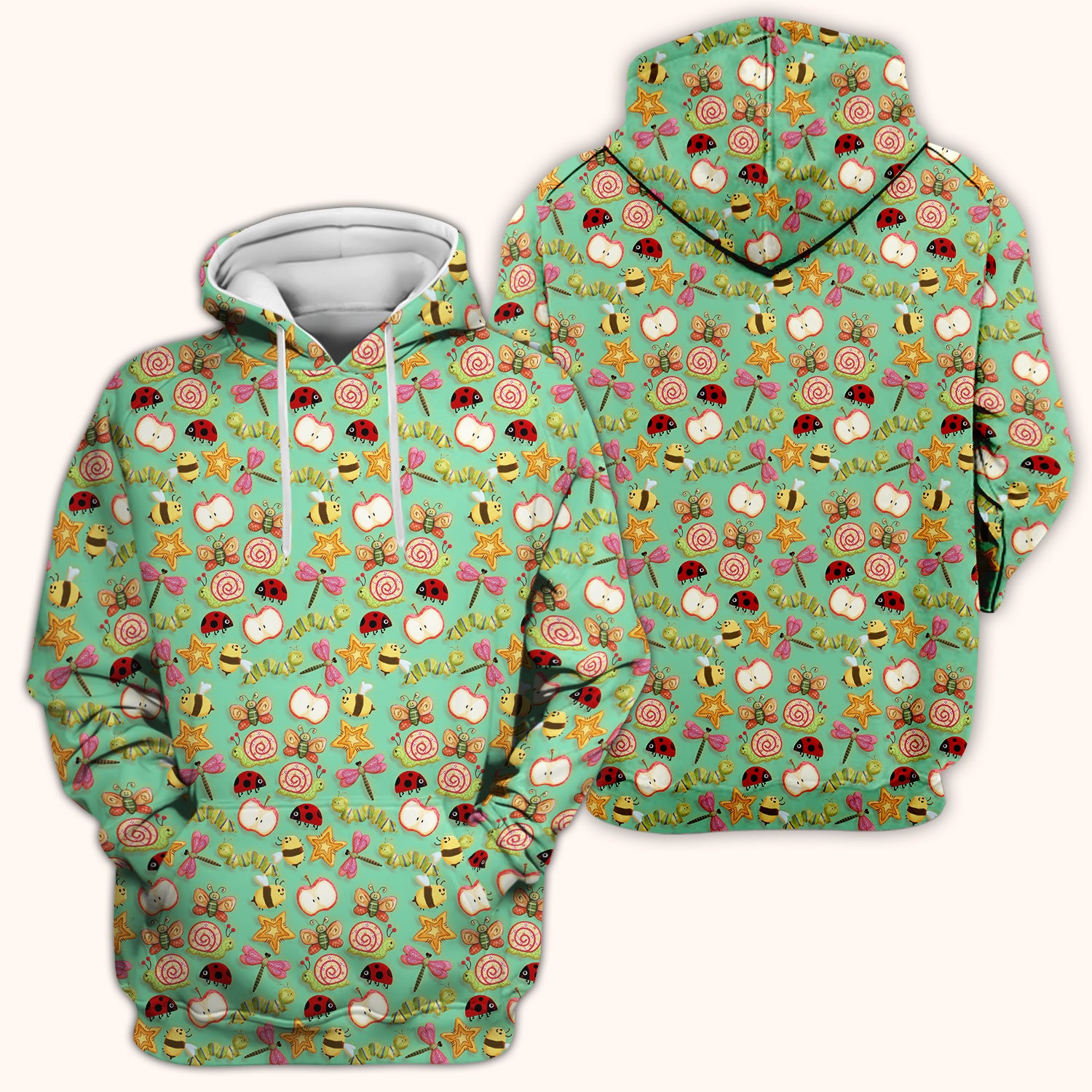 Cute Nurse Snail Ladybug Caterpillar Apple Garden Pattern Scrub Top, Breathable Fabrics Nursing Uniform