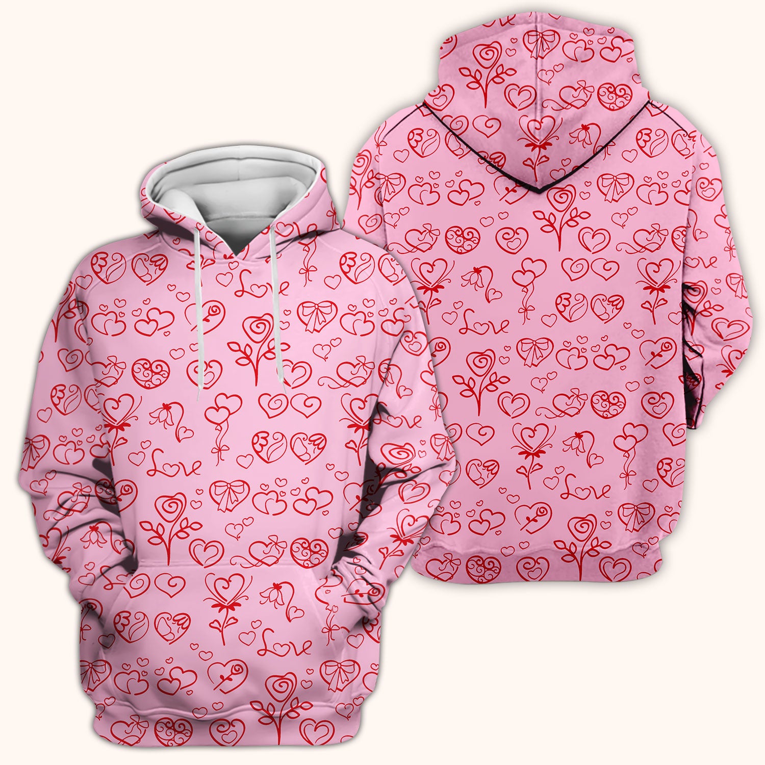 Cute Valentine Heart Scrub Top, Artistic Heart Pink Love Line Art Pattern Nurse Shirt, Comfortable Scrubs For Nursing