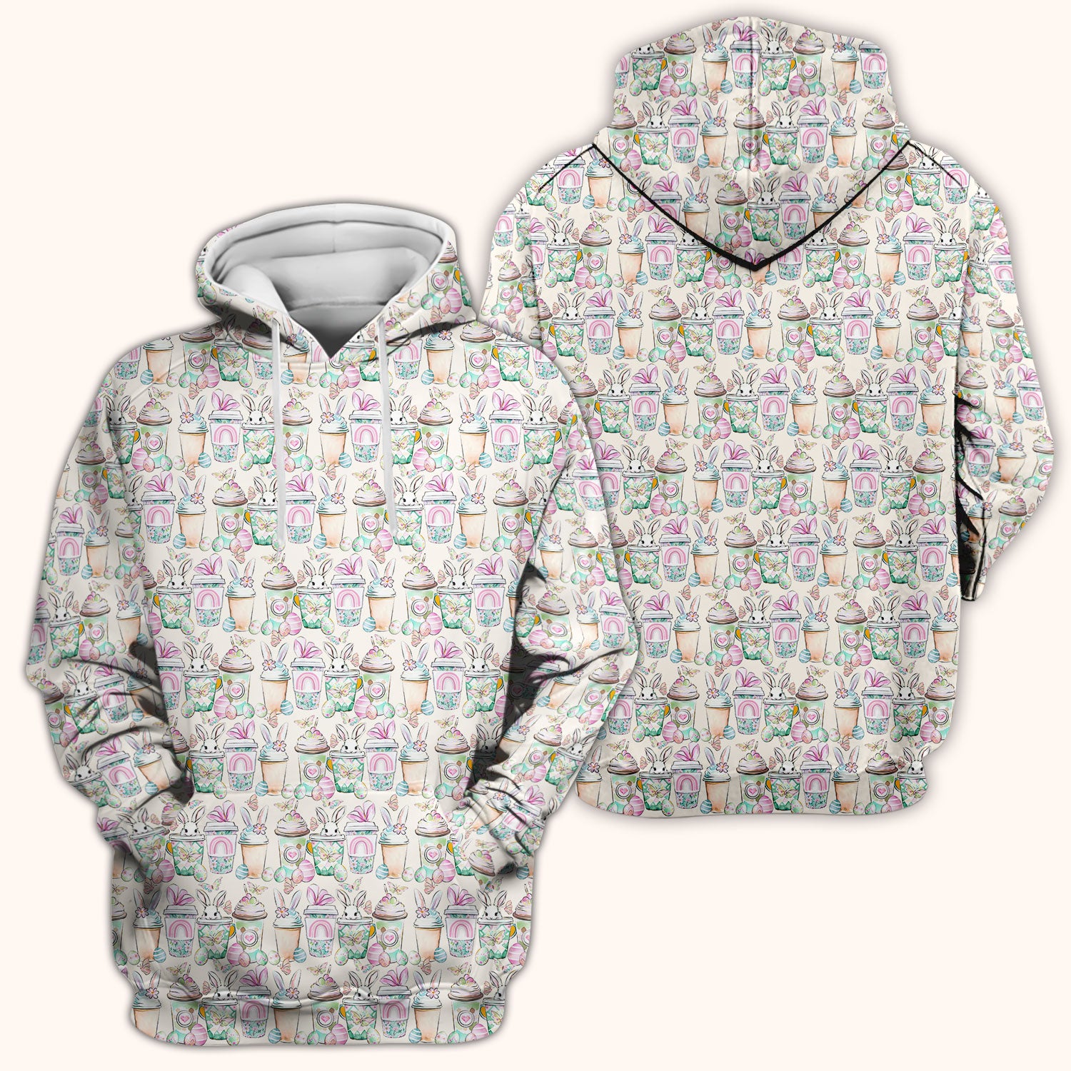 Cute Easter Bunny Coffee Cup Pattern Scrub Top, Comfortable Scrubs for Nurses