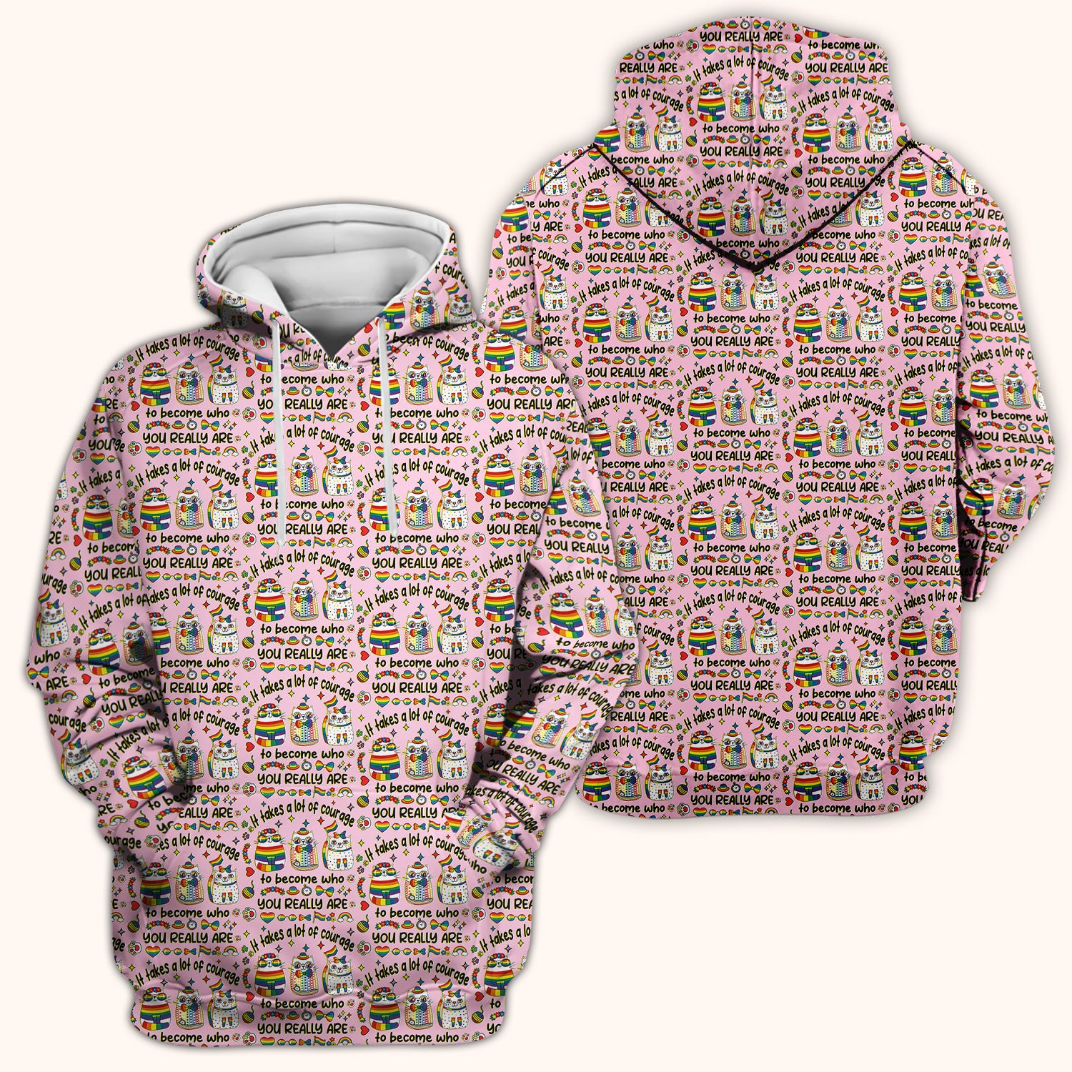 Inspirational Nurse Rainbow Cat Courage Quote Pattern Scrub Top, Breathable Fabrics Nursing Uniform