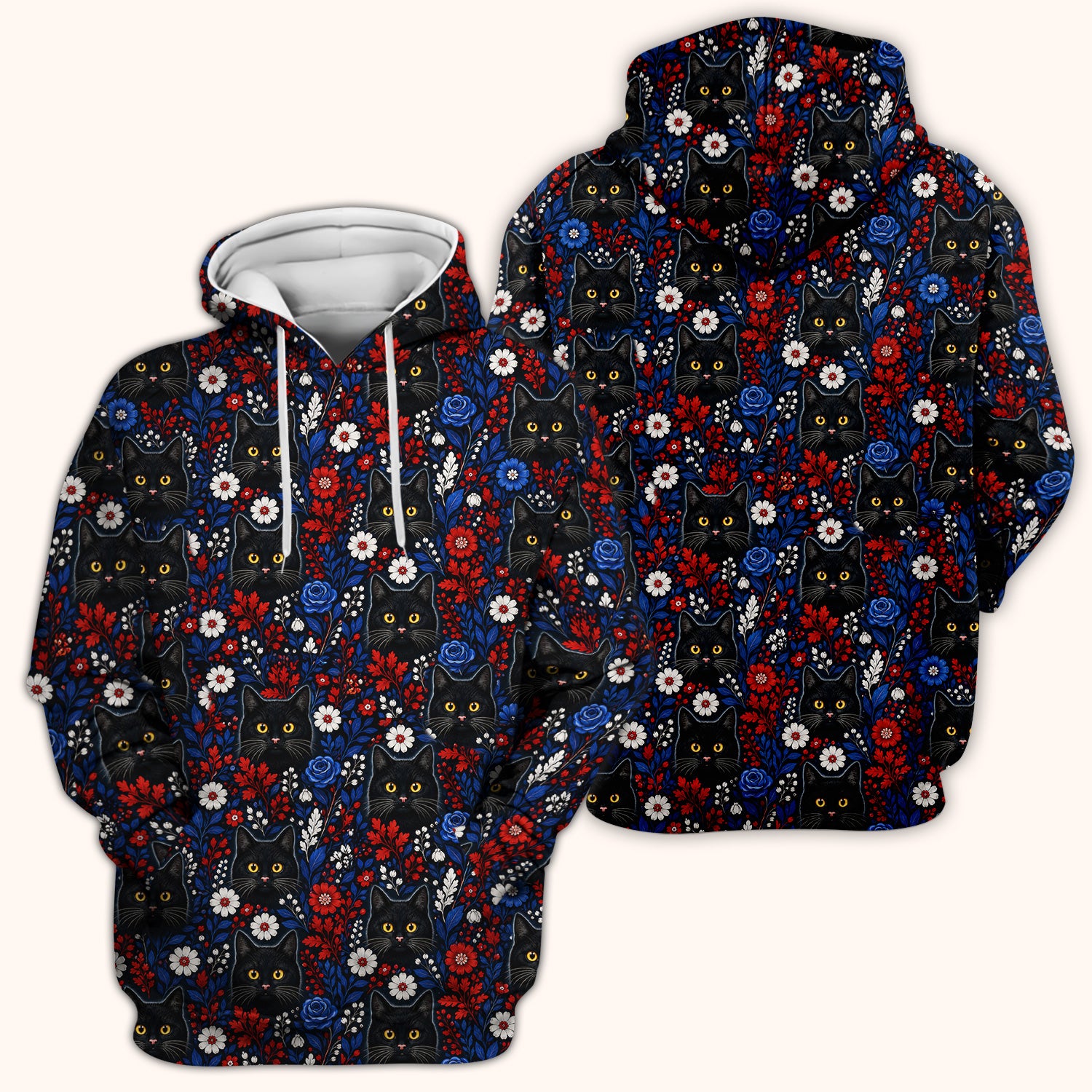 Black Cat Floral Nurse Scrub Top for RN, CNA, Veterinary Staff, Cat Lover Uniform